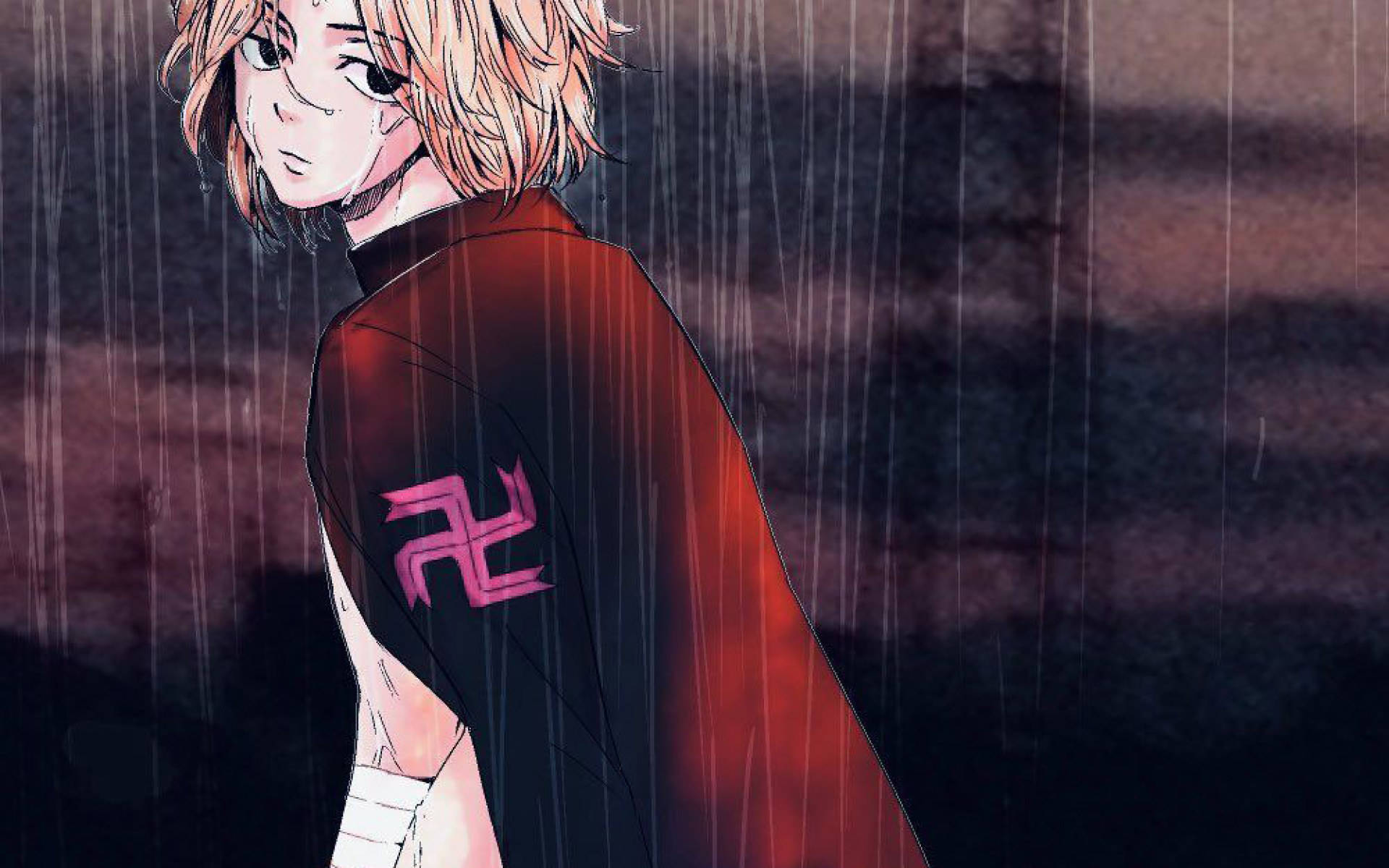 Manjiro Sano, rain, red cloak, Full HD Desktop Wallpaper