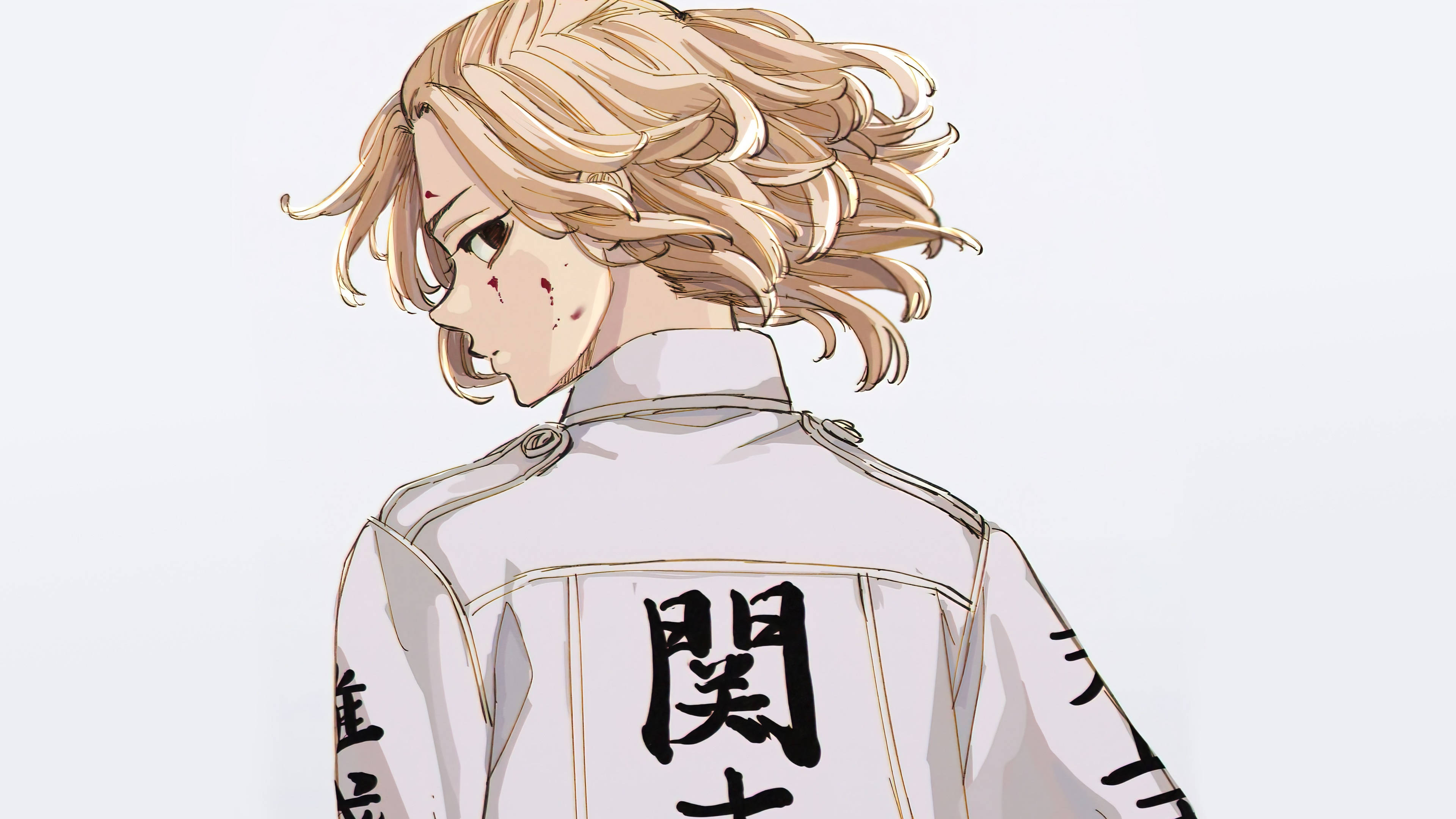 Manjiro Sano, blonde hair, blood streaks on face, 4K Desktop Wallpaper