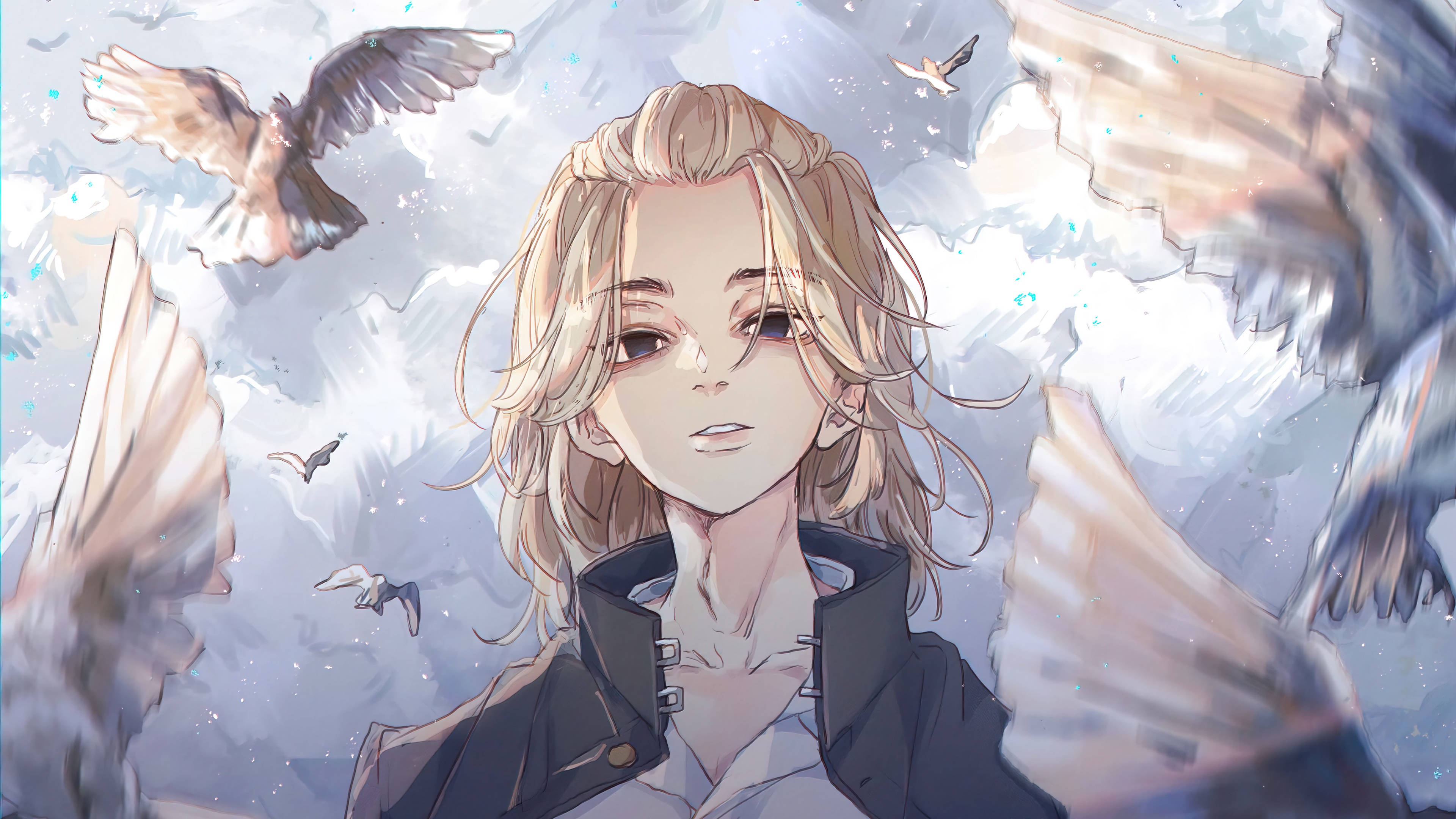 Manjiro Sano, blonde hair, black jacket, 4K Desktop Wallpaper