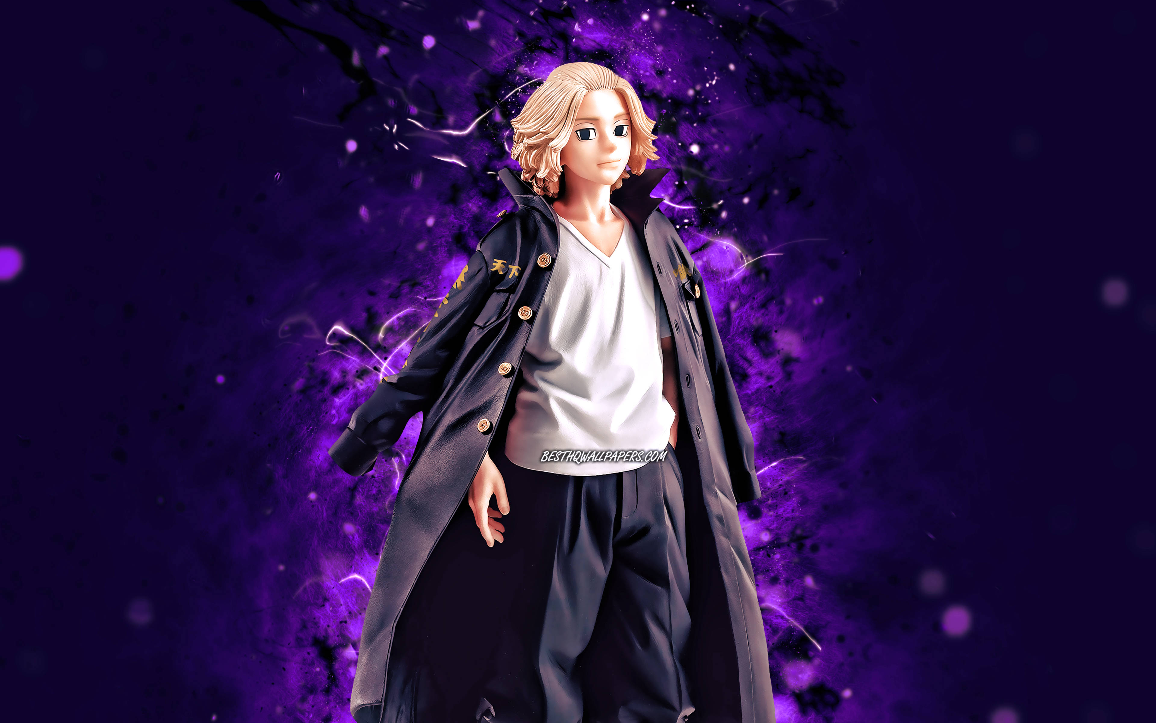 Manjiro Sano, blonde hair, black coat, 4K Desktop Wallpaper