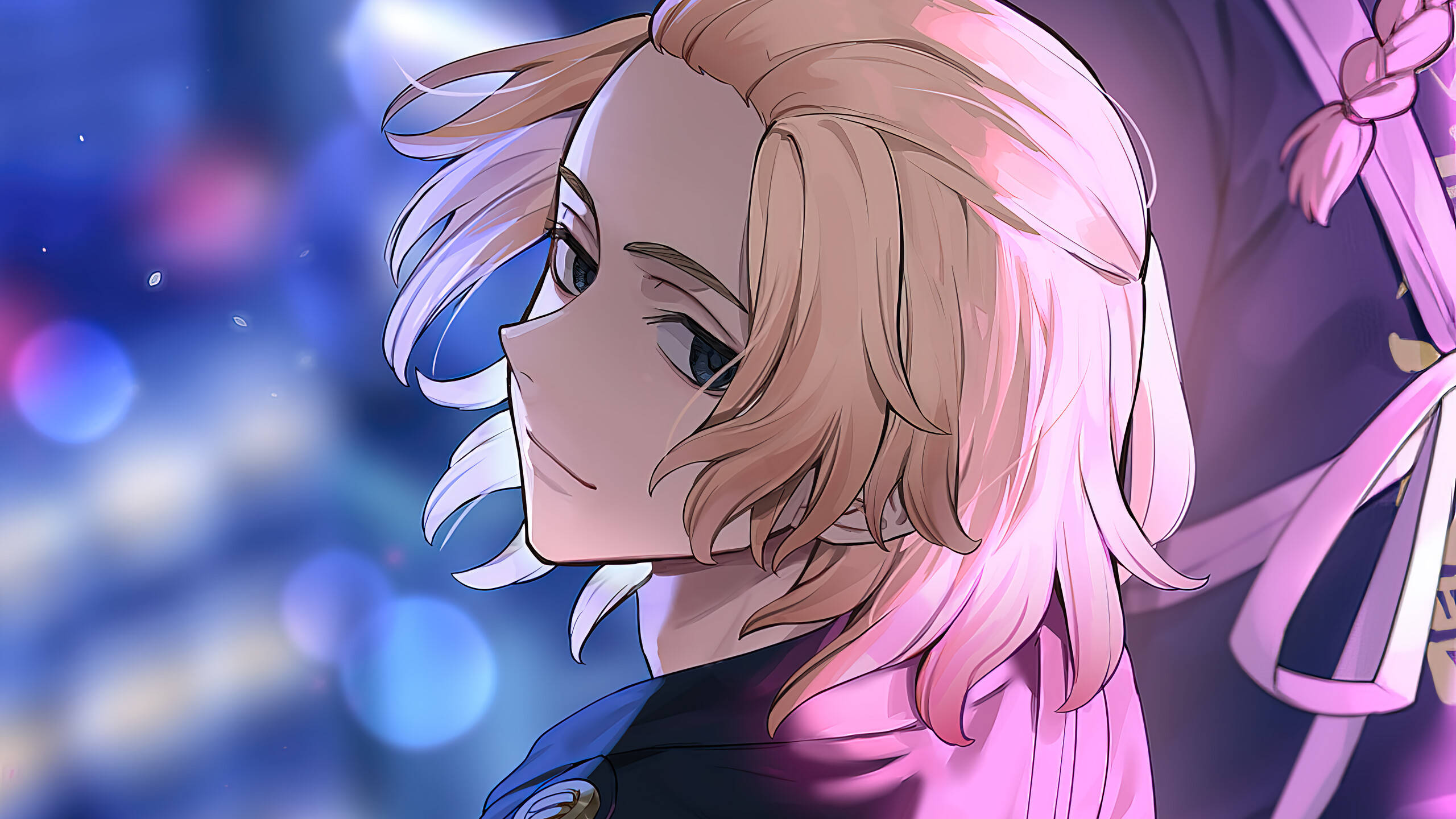 Manjiro Sano, pink hair, blue eyes, 2K Desktop Wallpaper