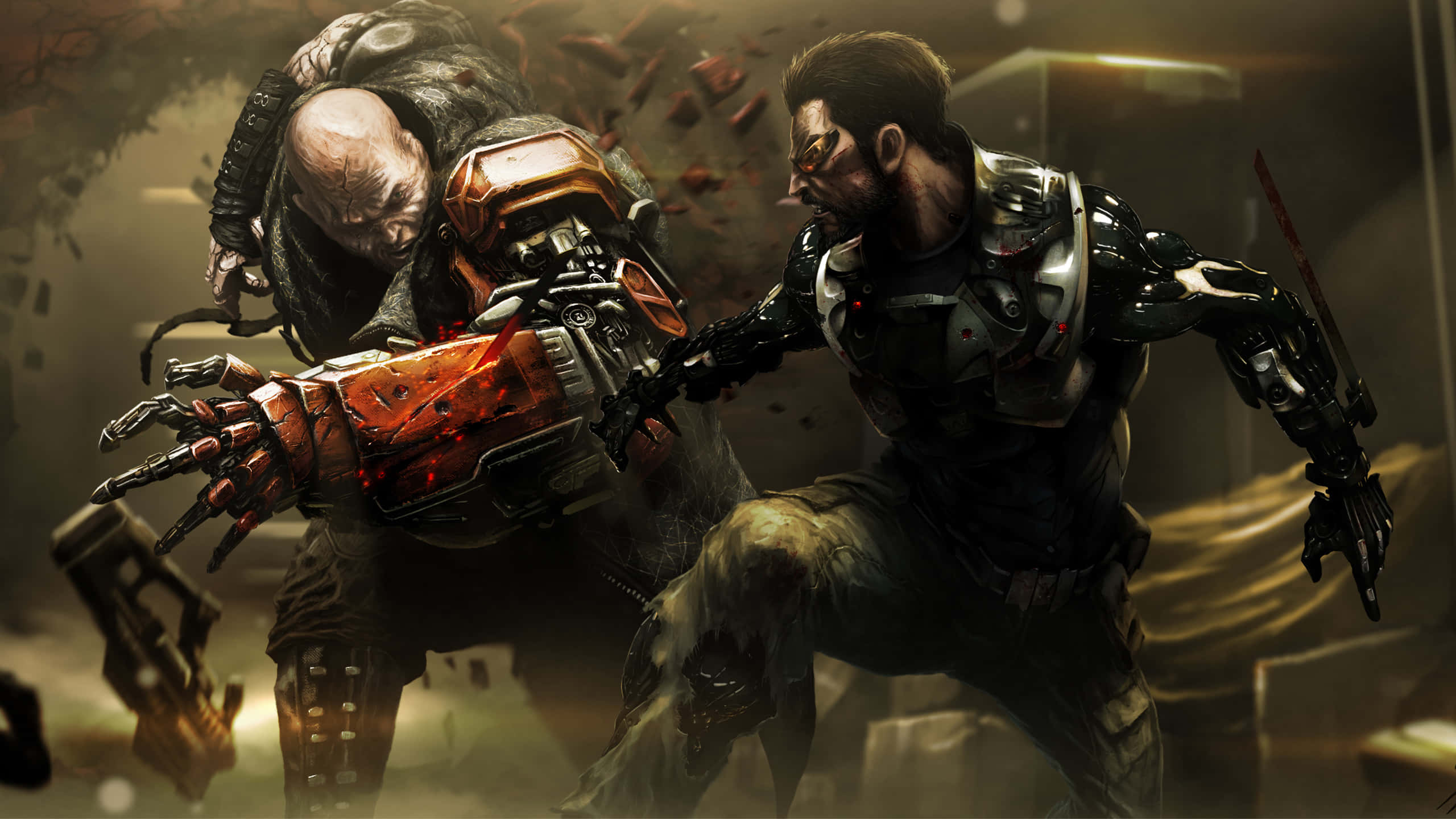 Mankind Divided, heavily armored warriors, gritty urban battlefield, 2K Desktop Wallpaper