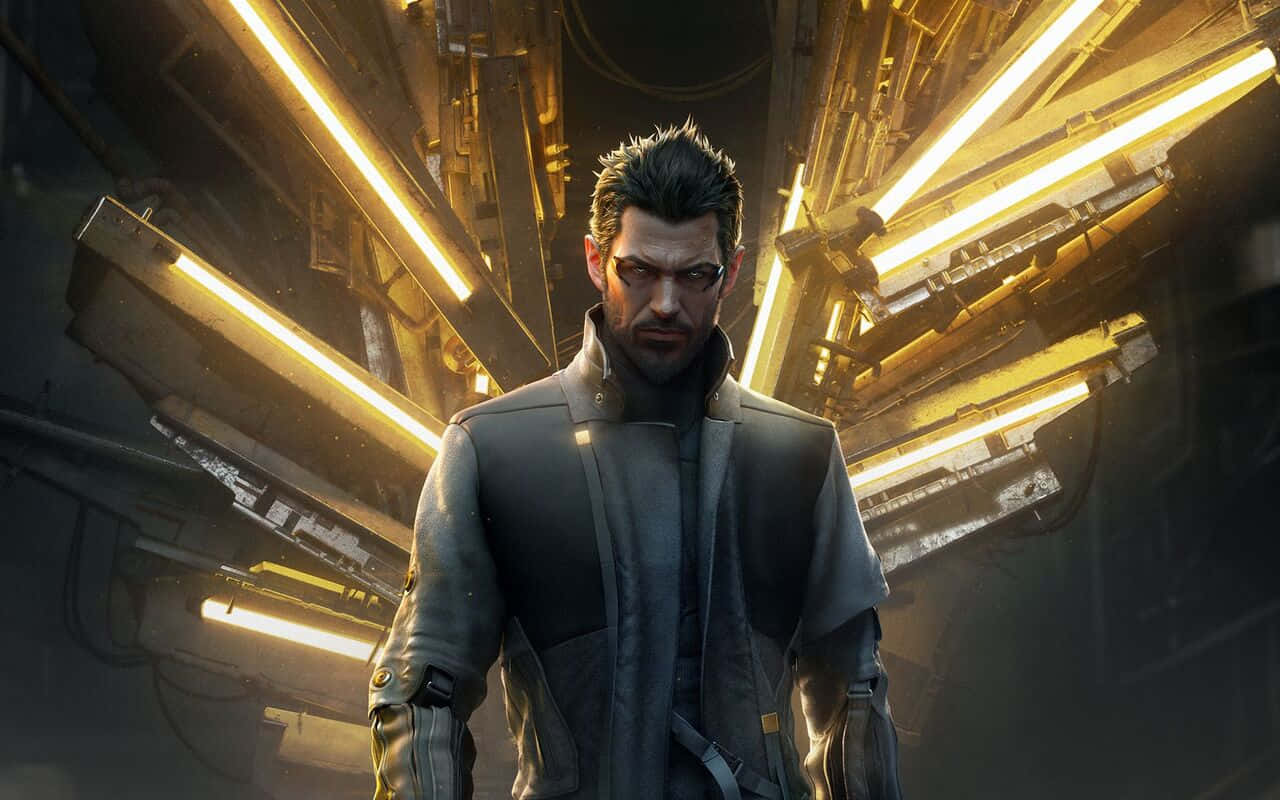 Mankind Divided, futuristic corridor, glowing yellow tubes, HD Desktop Wallpaper