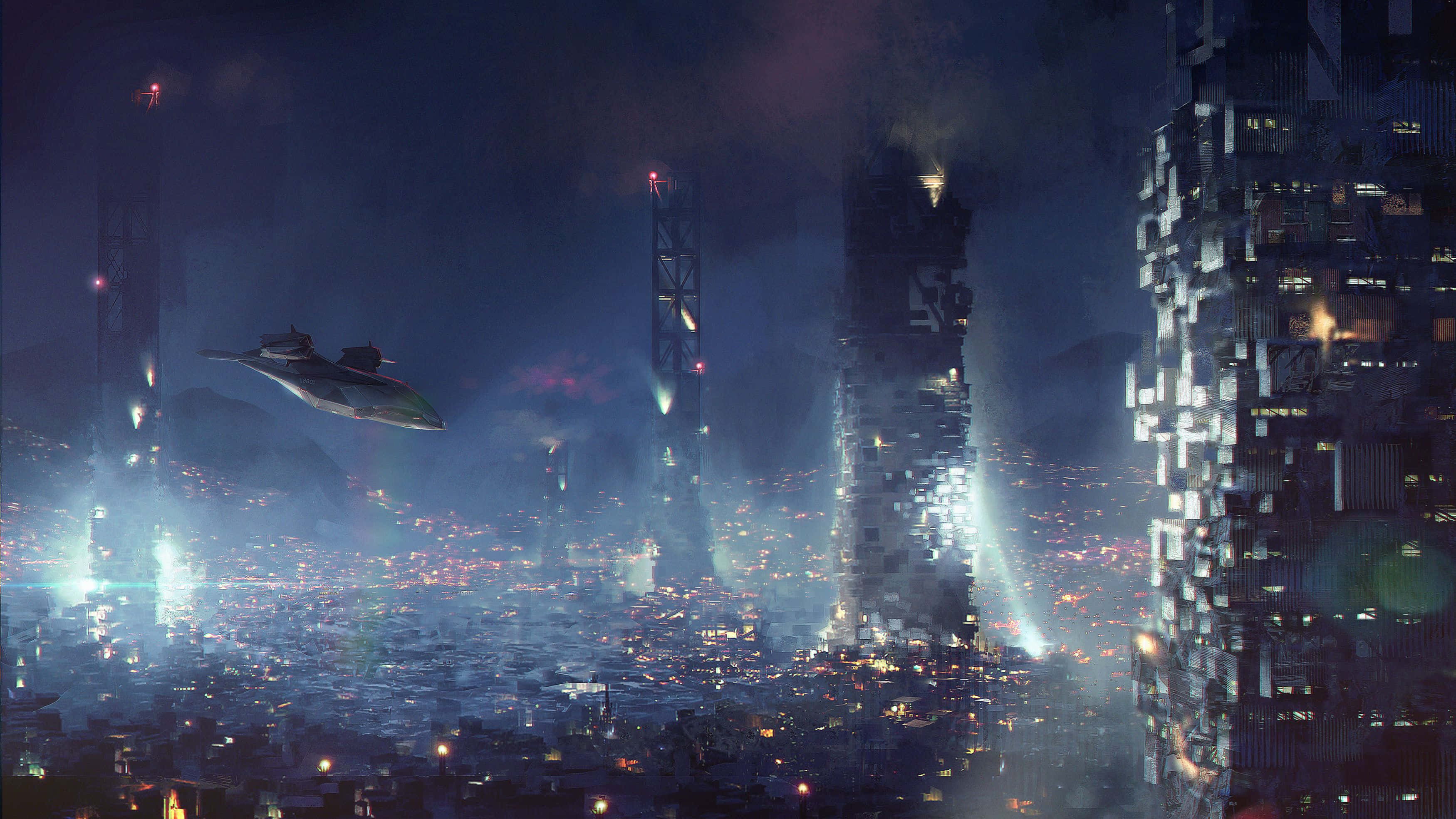 Mankind Divided, futuristic city, night, 2K Desktop Wallpaper