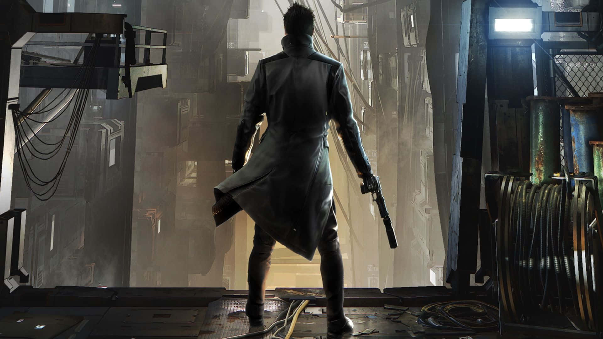 Mankind Divided, trench coat, metal platform, Full HD Desktop Wallpaper