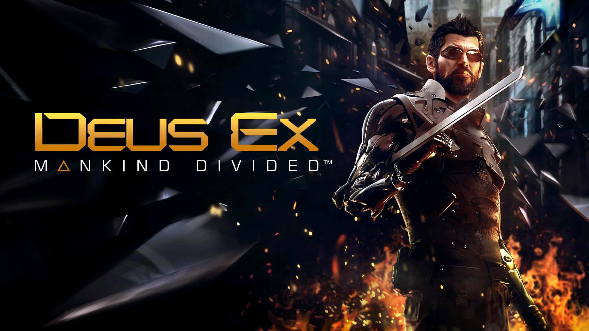 Mankind Divided, cyberpunk soldier, sword, Full HD Desktop Wallpaper