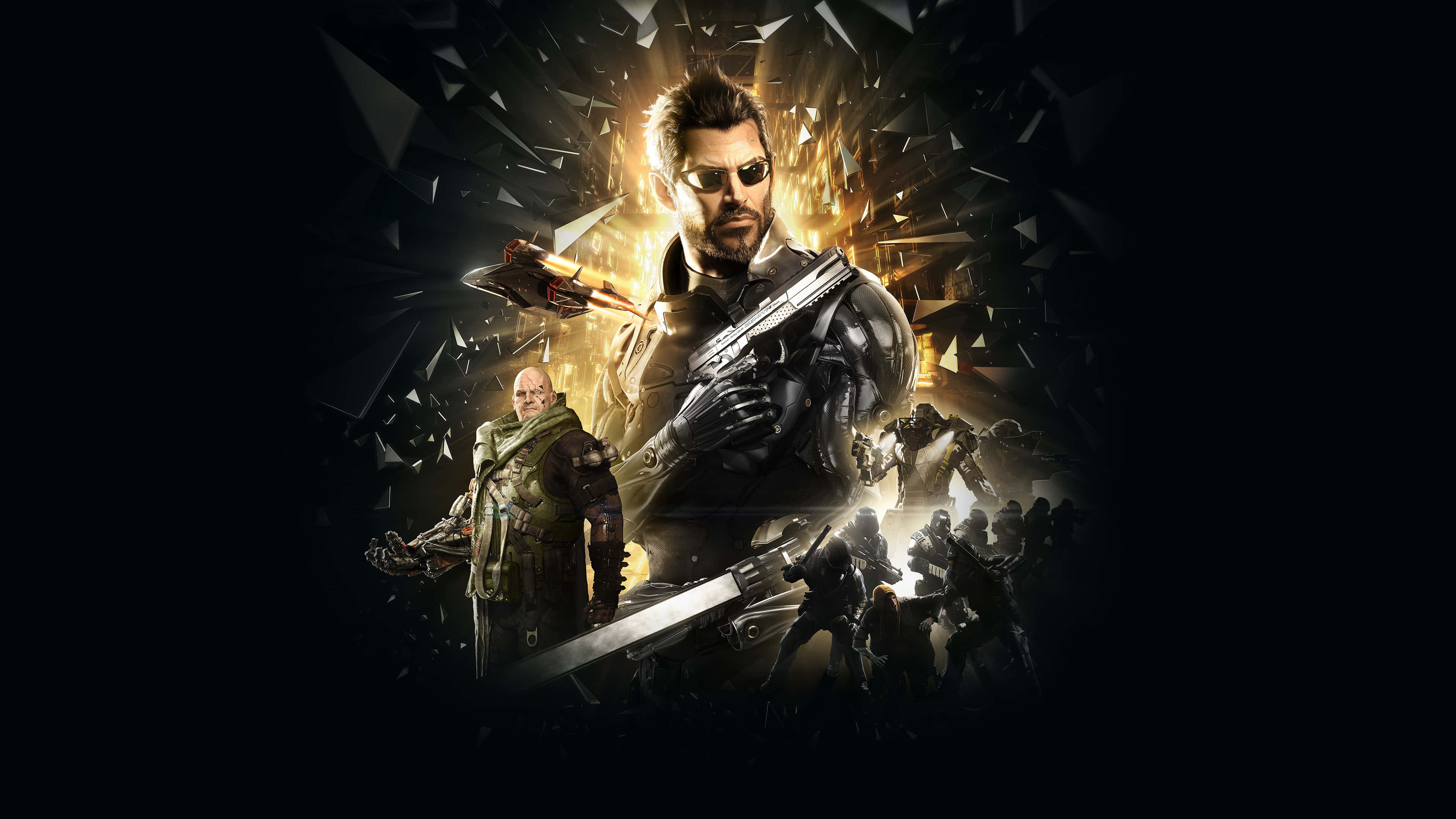 Mankind Divided, sunglasses, gun, 4K Desktop Wallpaper