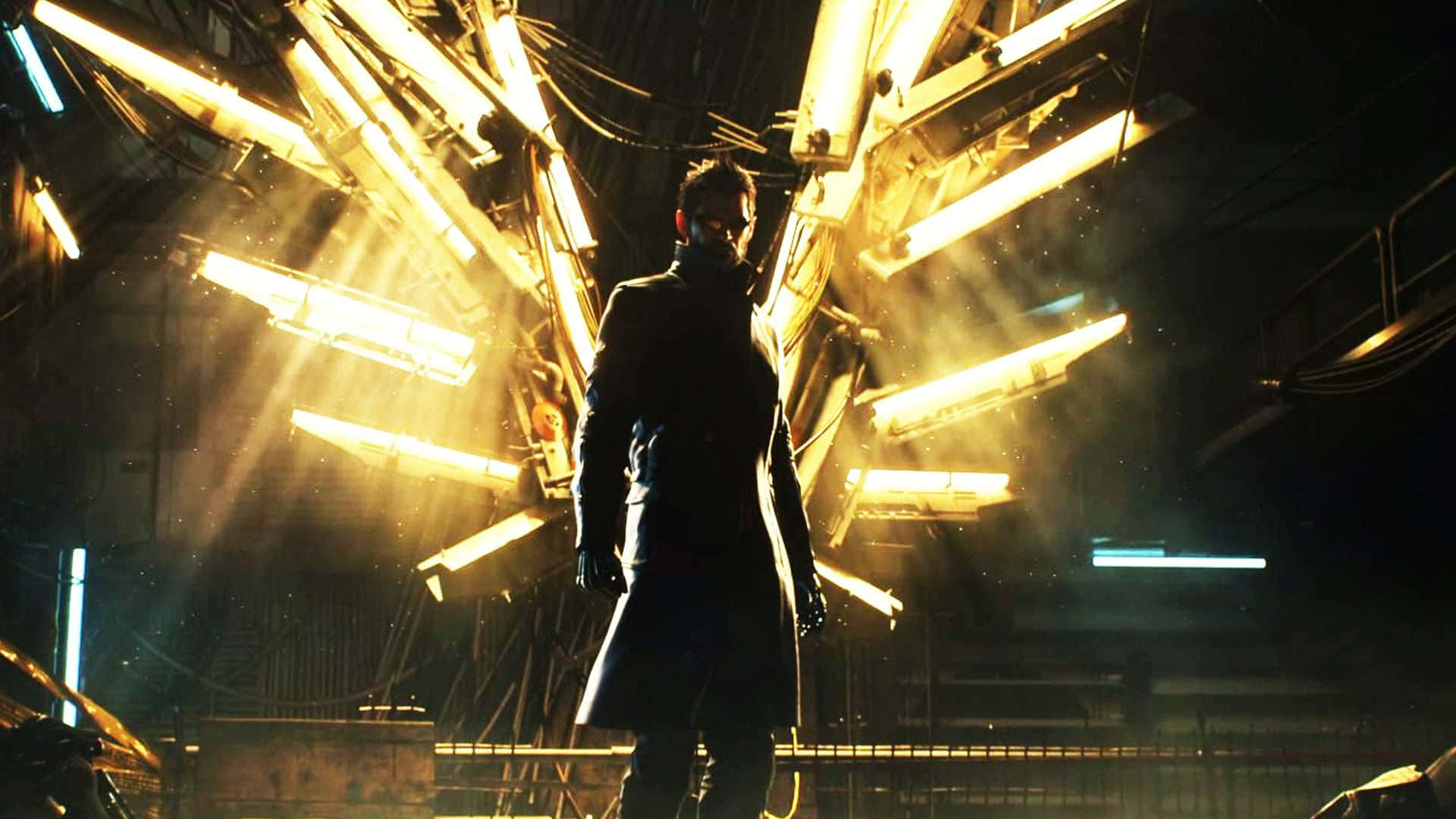 Mankind Divided, yellow light, trench coat, Full HD Desktop Wallpaper