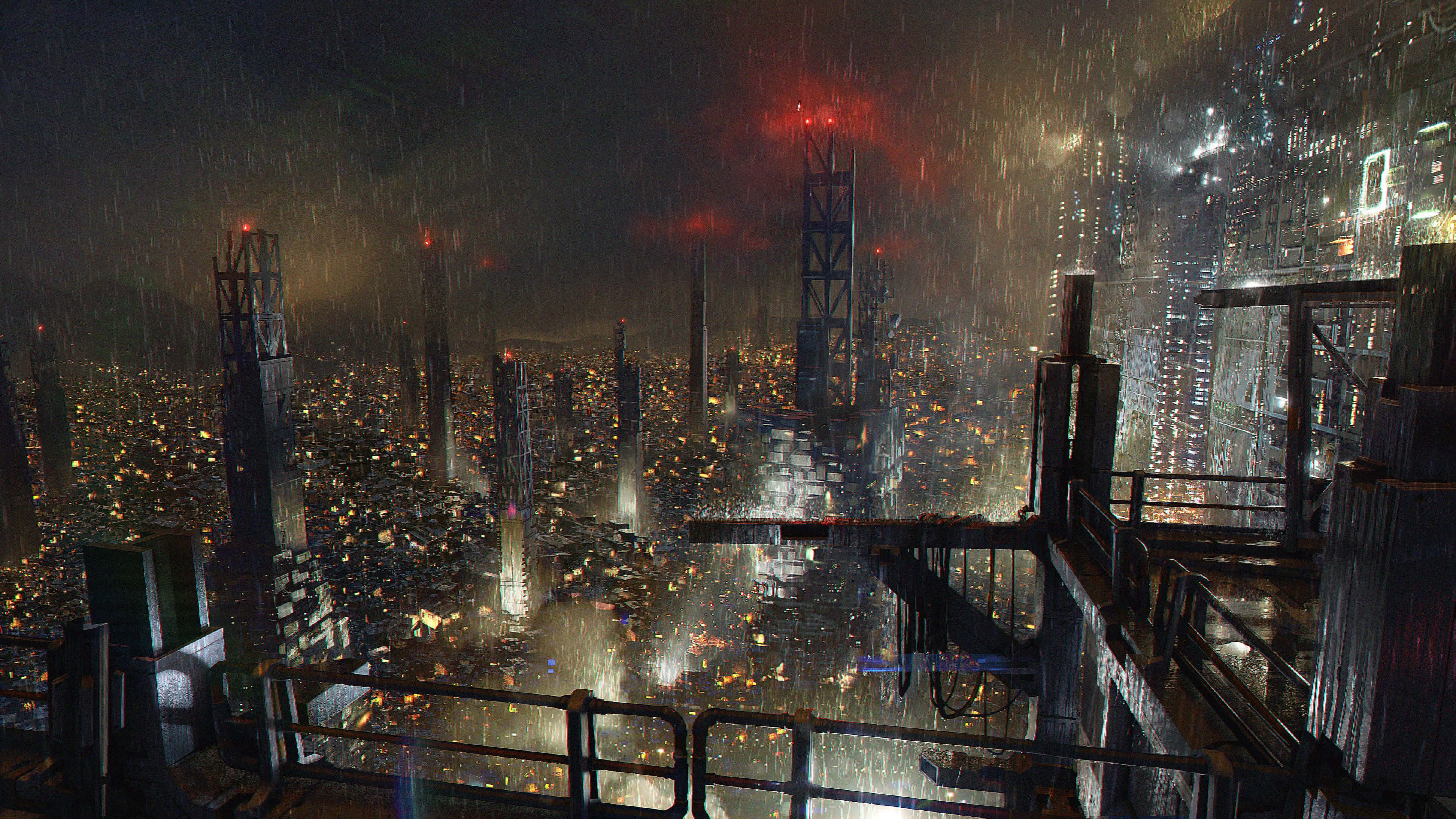 Mankind Divided, night, rain-slicked, 4K Desktop Wallpaper