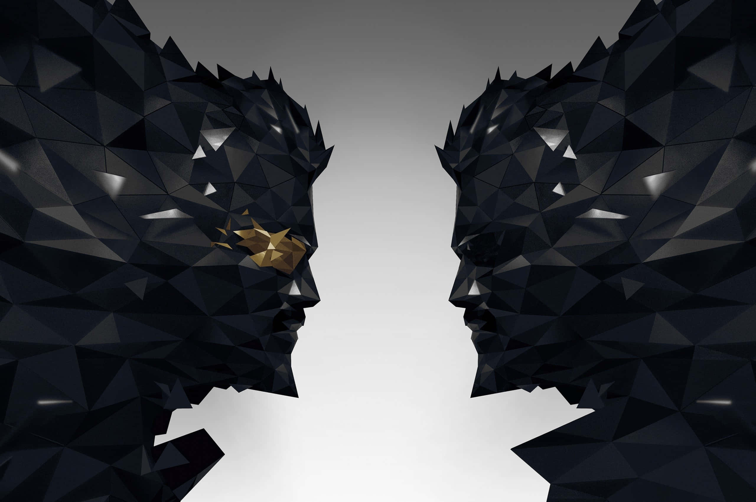 Mankind Divided, gold heads, black and white image, 2K Desktop Wallpaper