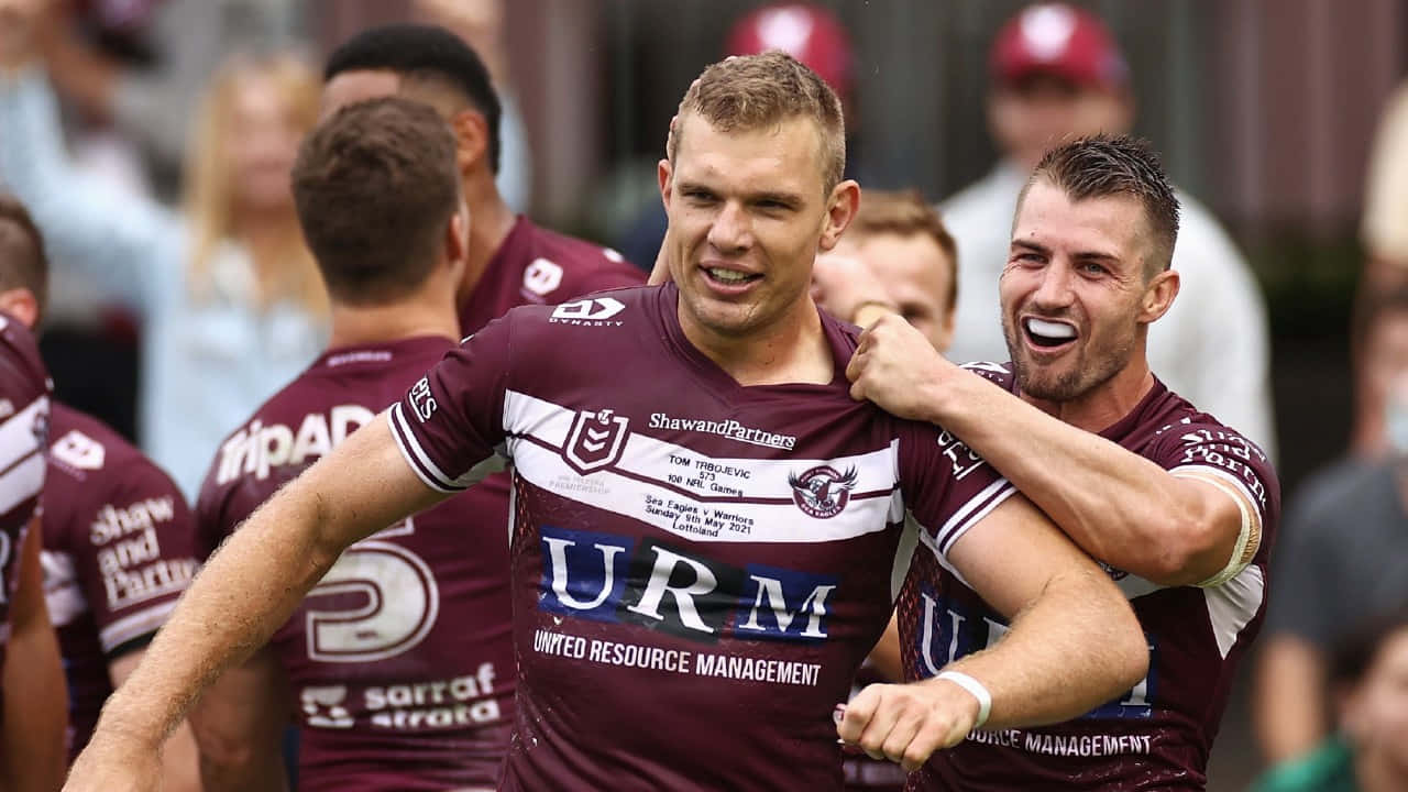 Manly Sea Eagles, maroon jerseys, rugby league players, HD Desktop Wallpaper