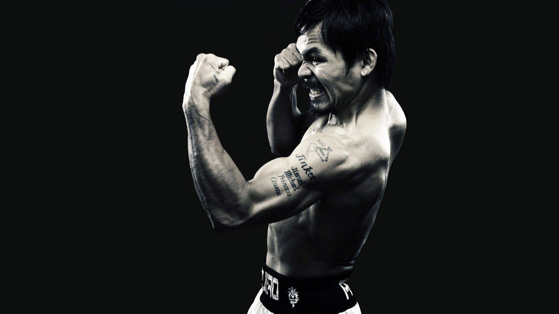 Manny Pacquiao, shirtless boxer, stark black background, Full HD Desktop Wallpaper