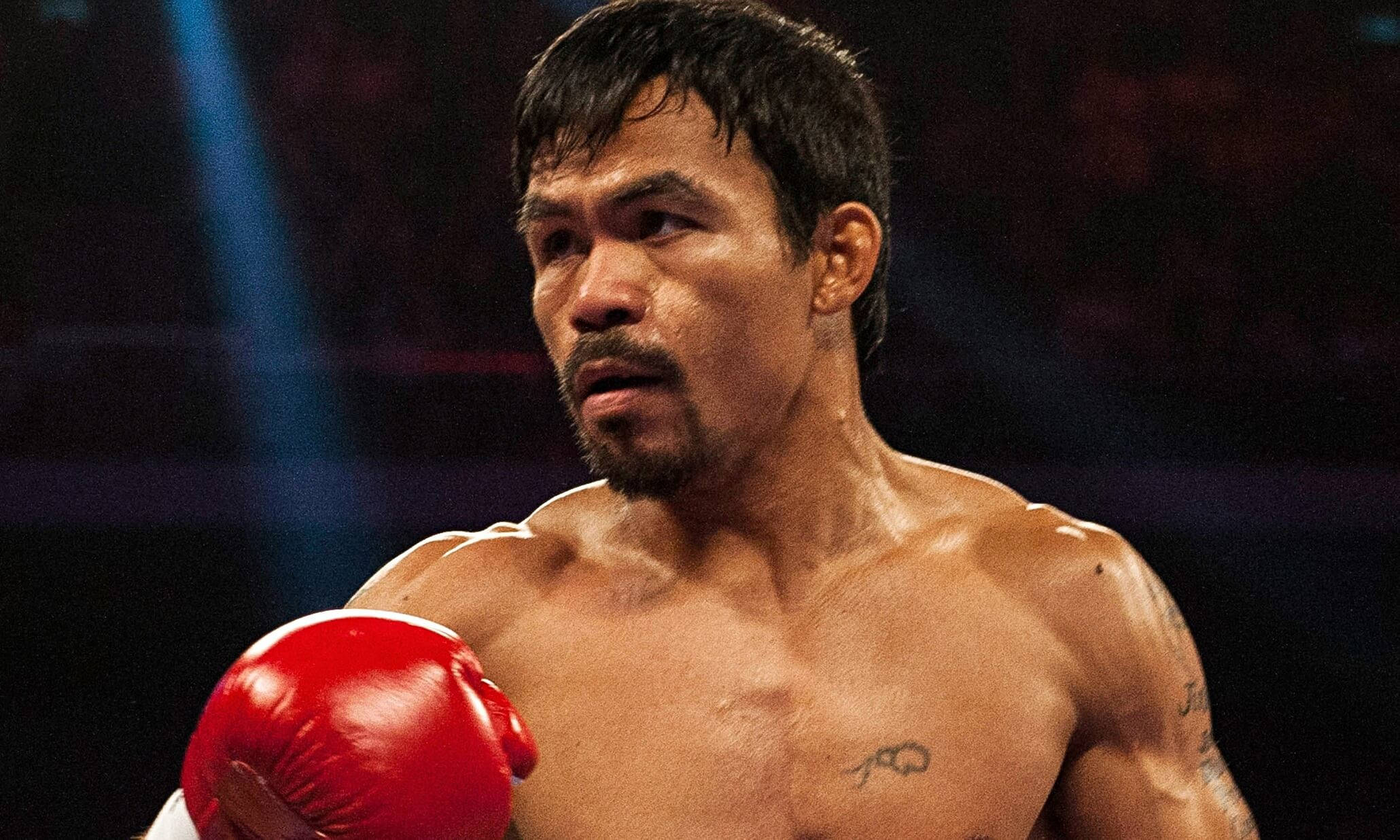 Manny Pacquiao, red gloves, dimly lit ring, Full HD Desktop Wallpaper