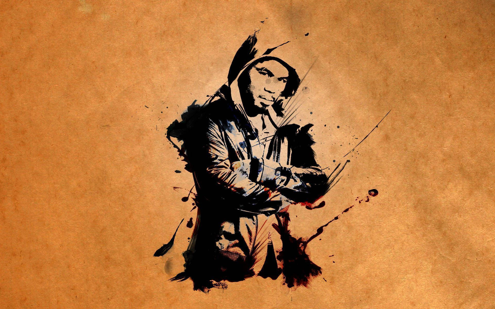 Manny Pacquiao, brown paper art, ink splatter portrait, Full HD Desktop Wallpaper