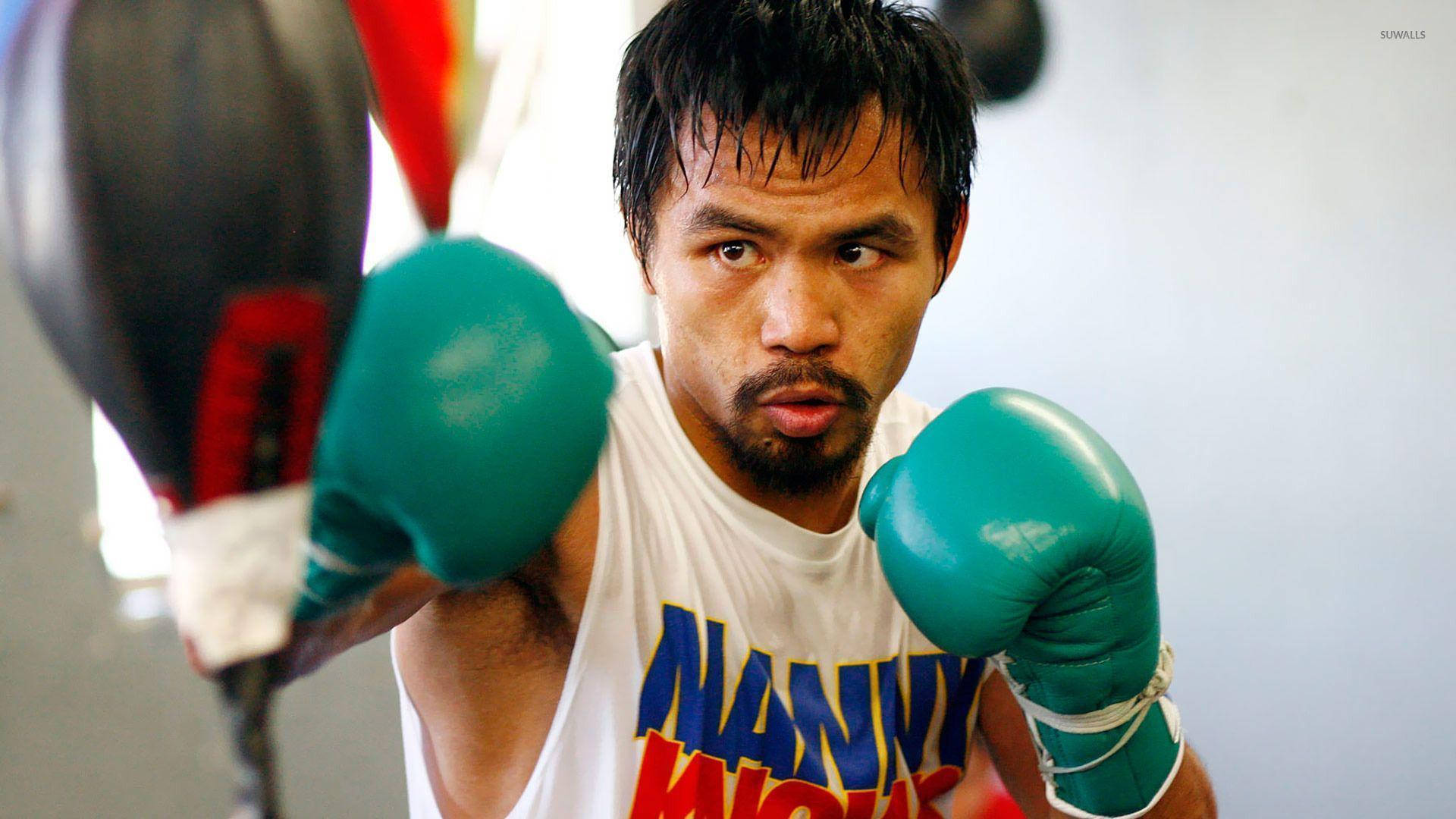 Manny Pacquiao, green gloves, white tank top, Full HD Desktop Wallpaper