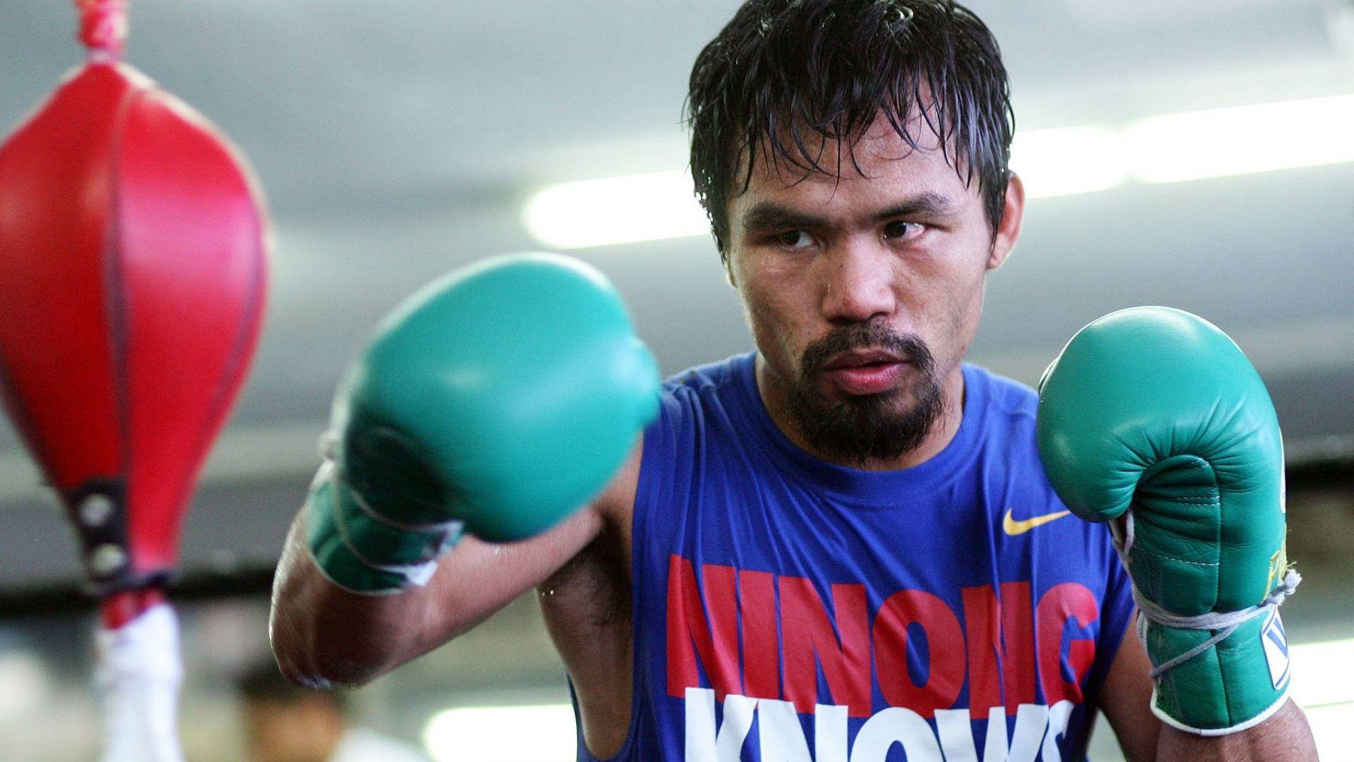 Manny Pacquiao, green gloves, blue tank top, Full HD Desktop Wallpaper