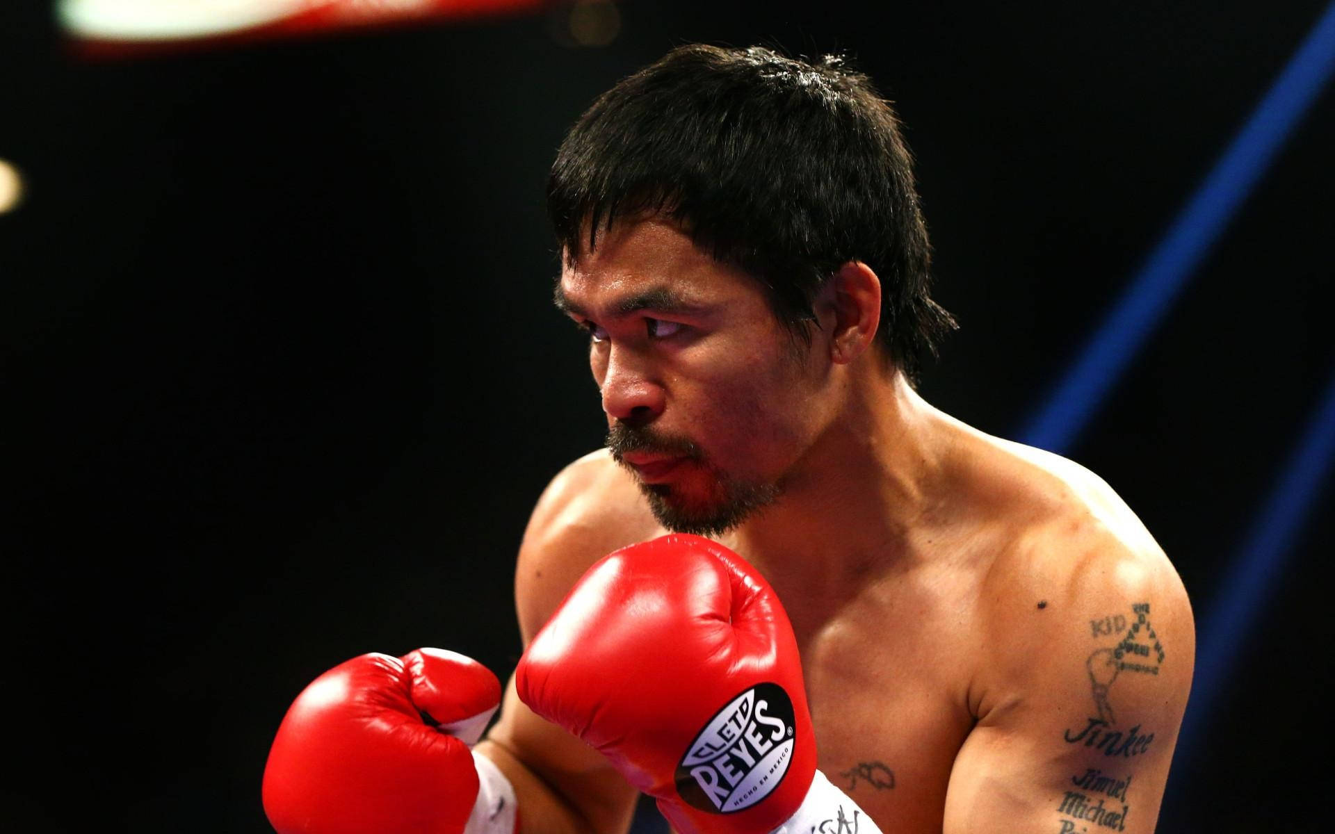 Manny Pacquiao, red gloves, arena lights, Full HD Desktop Wallpaper