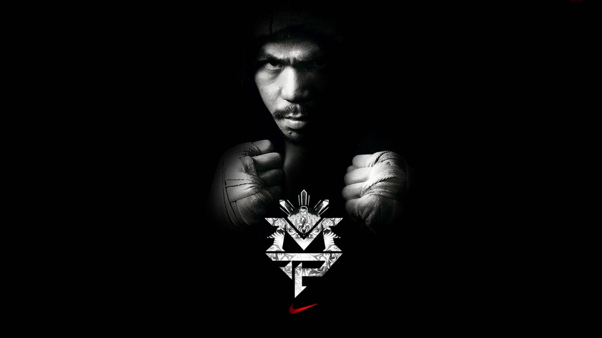 Manny Pacquiao, black and white portrait, fists raised, Full HD Desktop Wallpaper