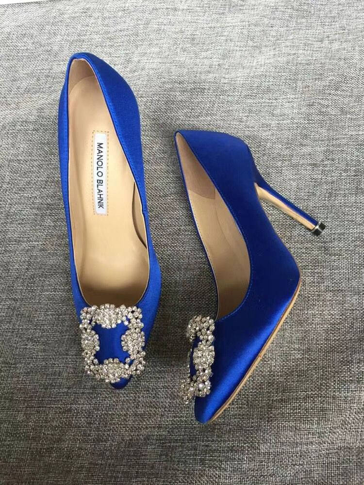 Manolo Blahnik, royal blue, satin, SD Phone Wallpaper