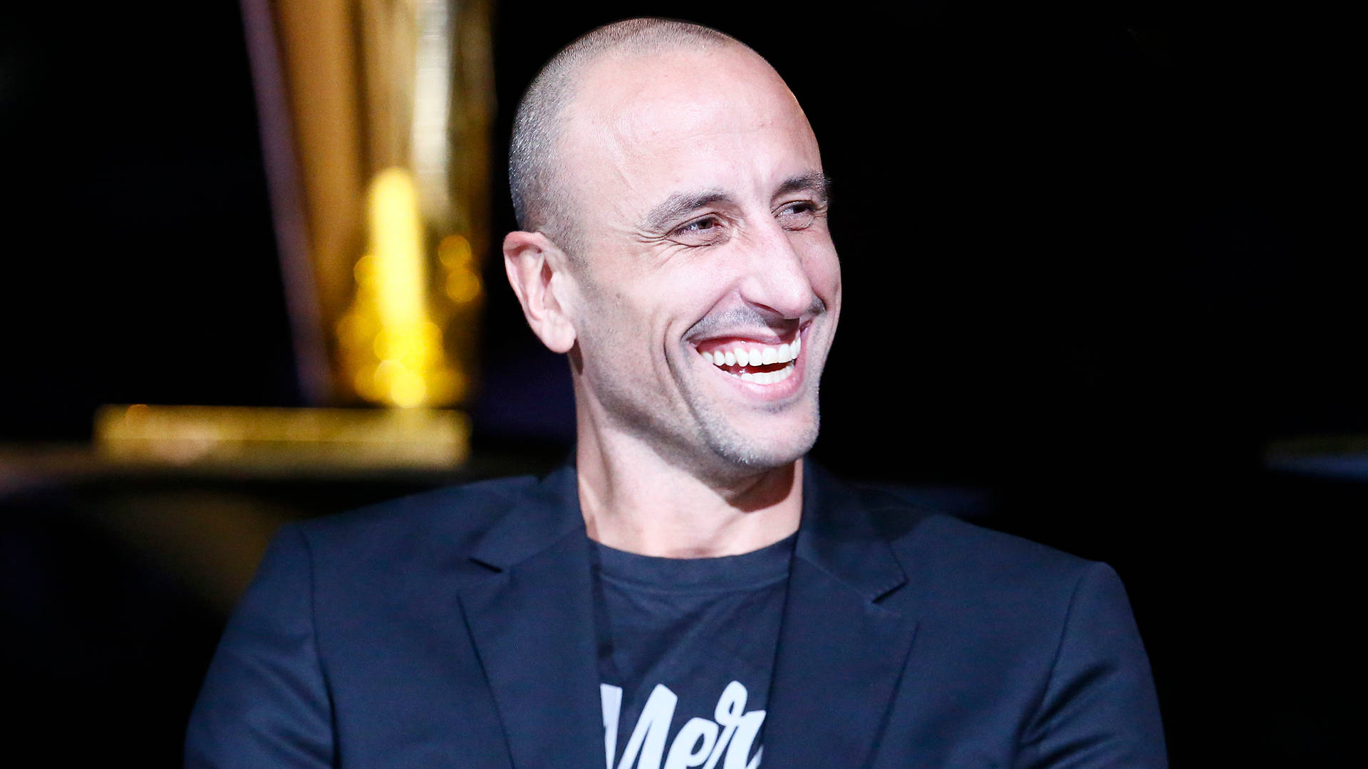 Manu Ginobili, dark blazer, golden trophy, Full HD Desktop Wallpaper