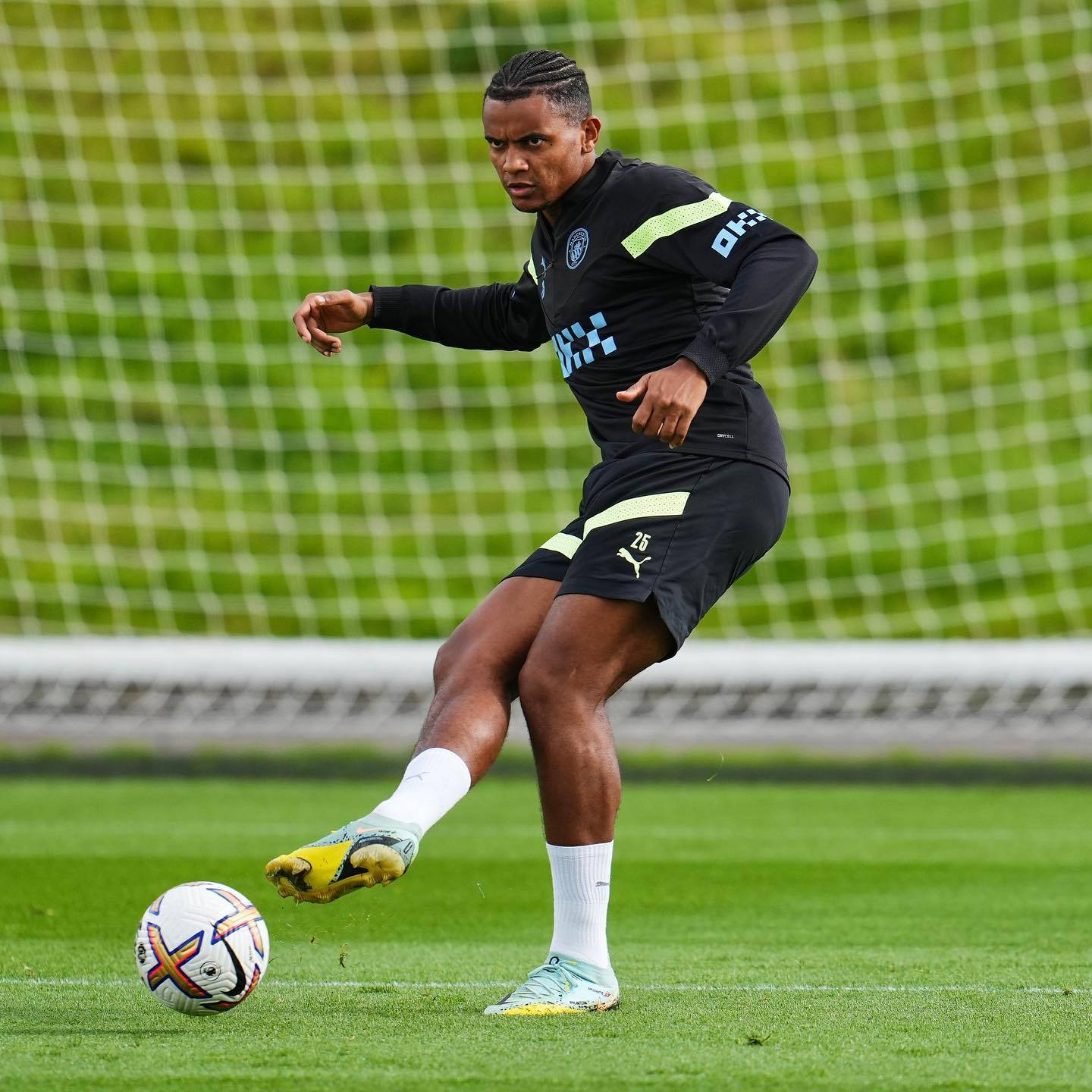 Manuel Akanji, black training gear, colorful ball, HD Desktop Wallpaper