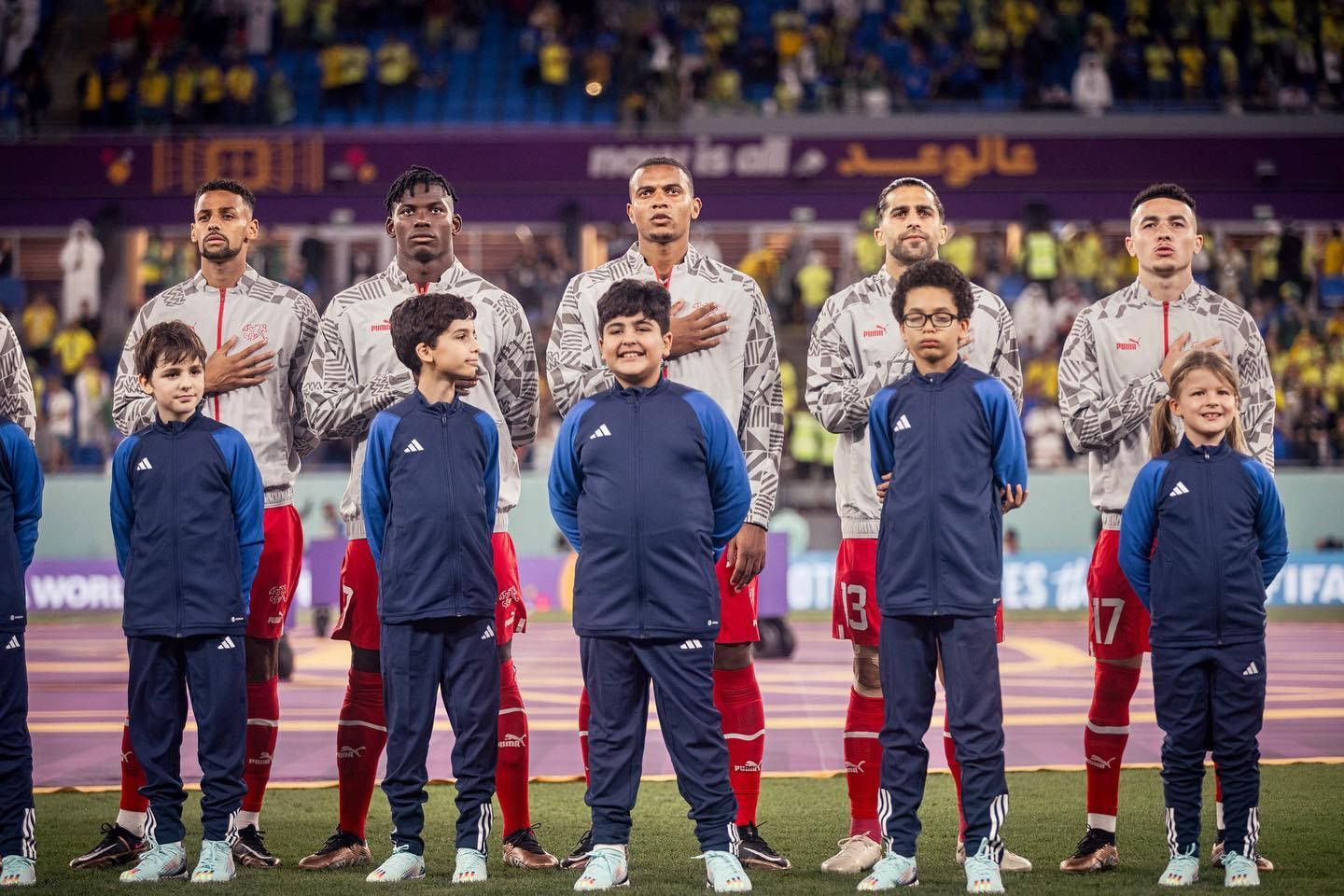 Manuel Akanji, stadium field, national anthem ceremony, HD Desktop Wallpaper