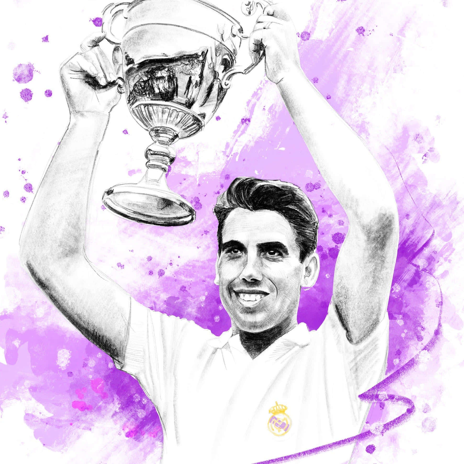 Manuel Santana, gleaming silver trophy, vibrant purple watercolor splash background, HD Desktop Wallpaper