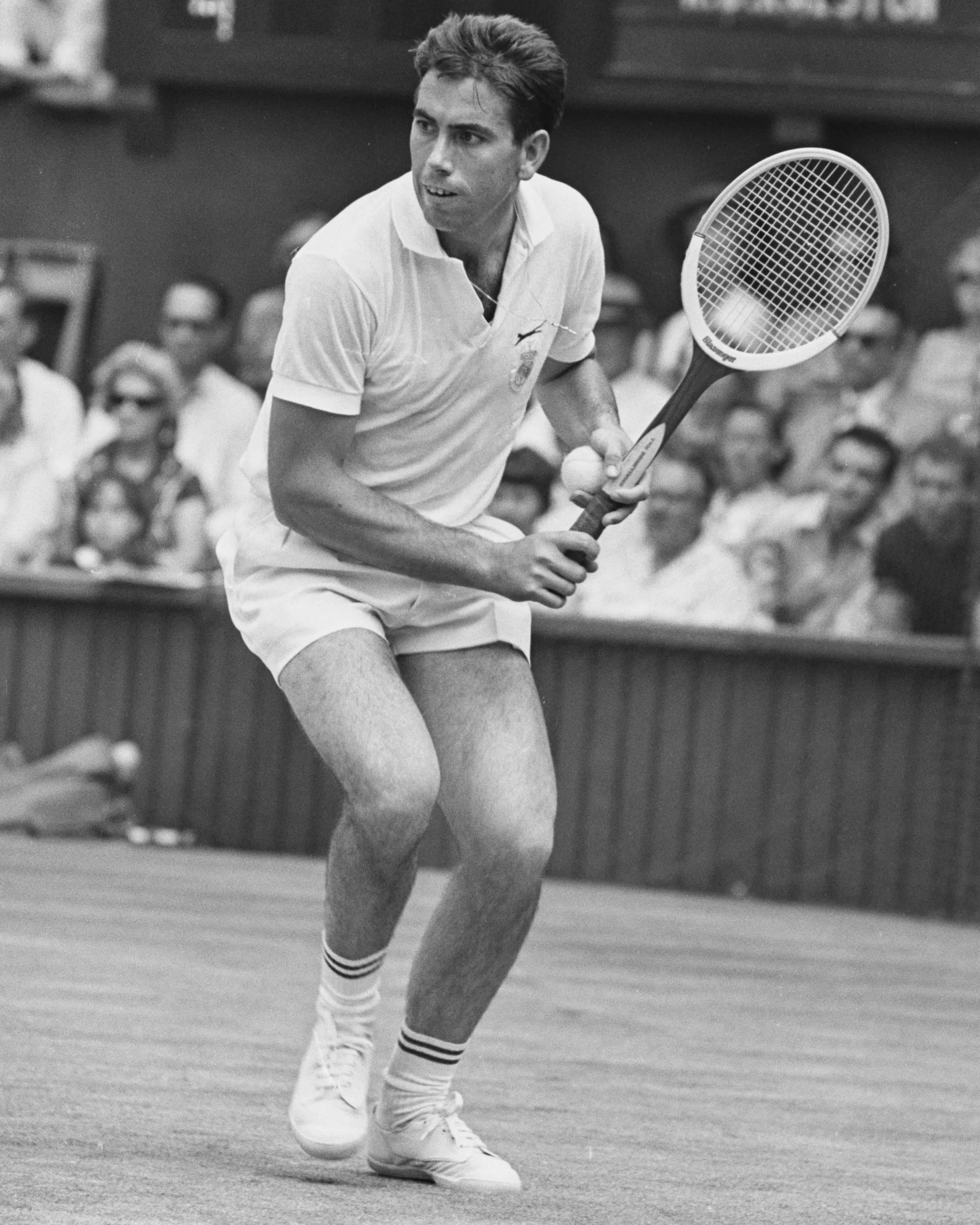 Manuel Santana, racket, ready position, 4K Phone Wallpaper