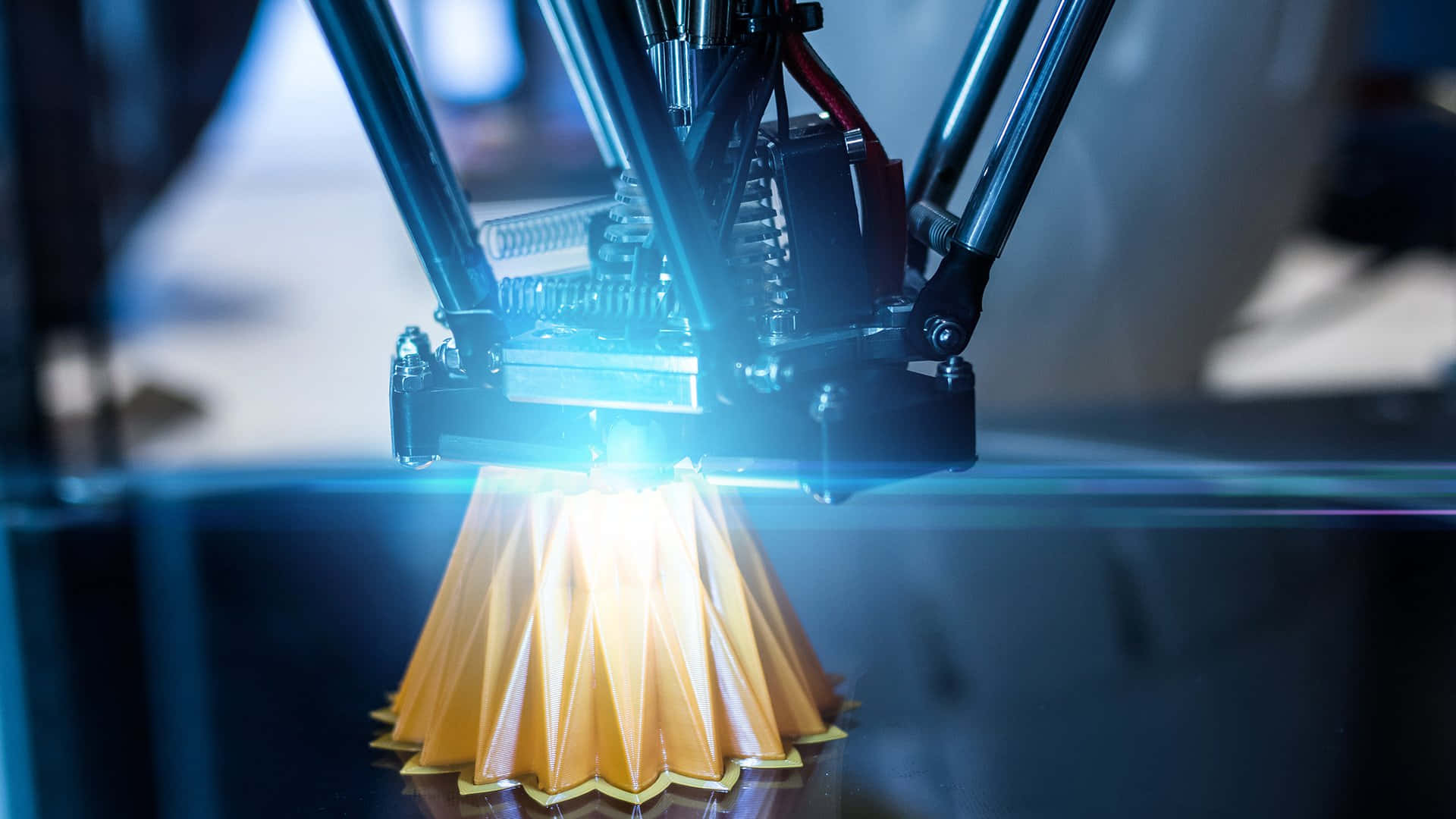 3d printer, glowing orange filament, geometric object, Full HD Desktop Wallpaper