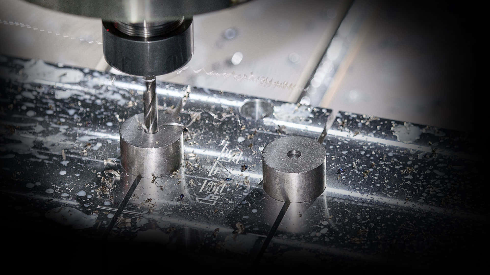 CNC machine, metal cylinder, metal shavings, Full HD Desktop Wallpaper