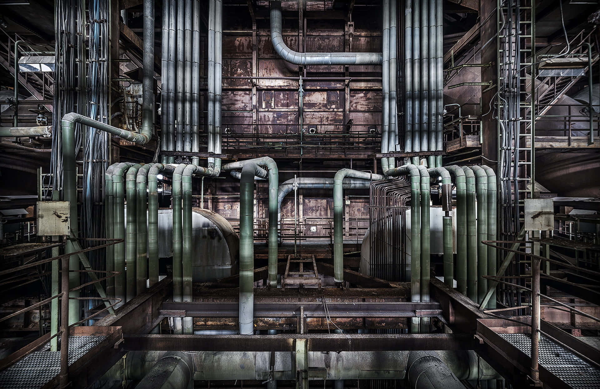 Manufacturing, industrial interior, rusted metal pipes, Full HD Desktop Wallpaper