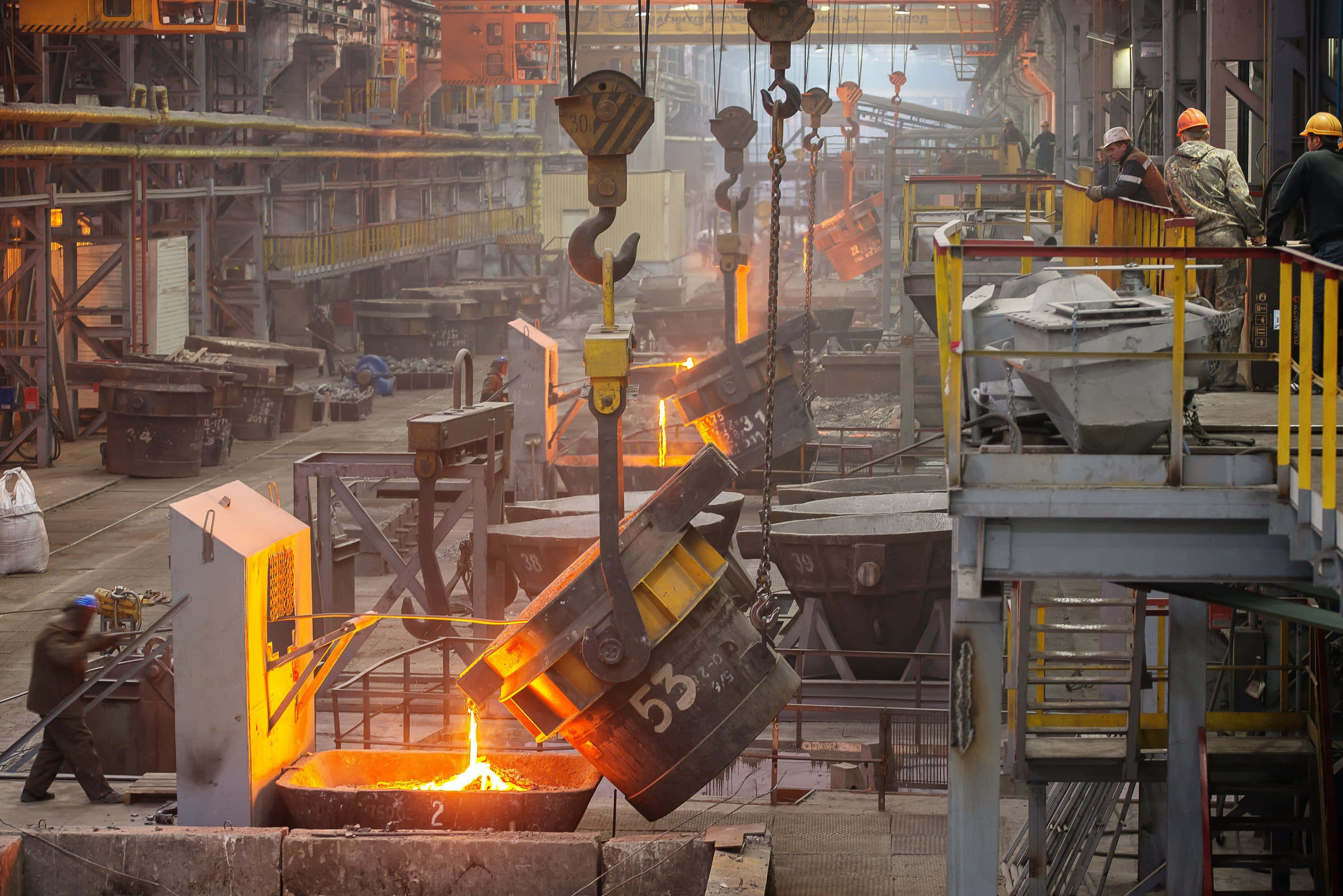 steel mill, molten metal, glowing ladle, 2K Desktop Wallpaper