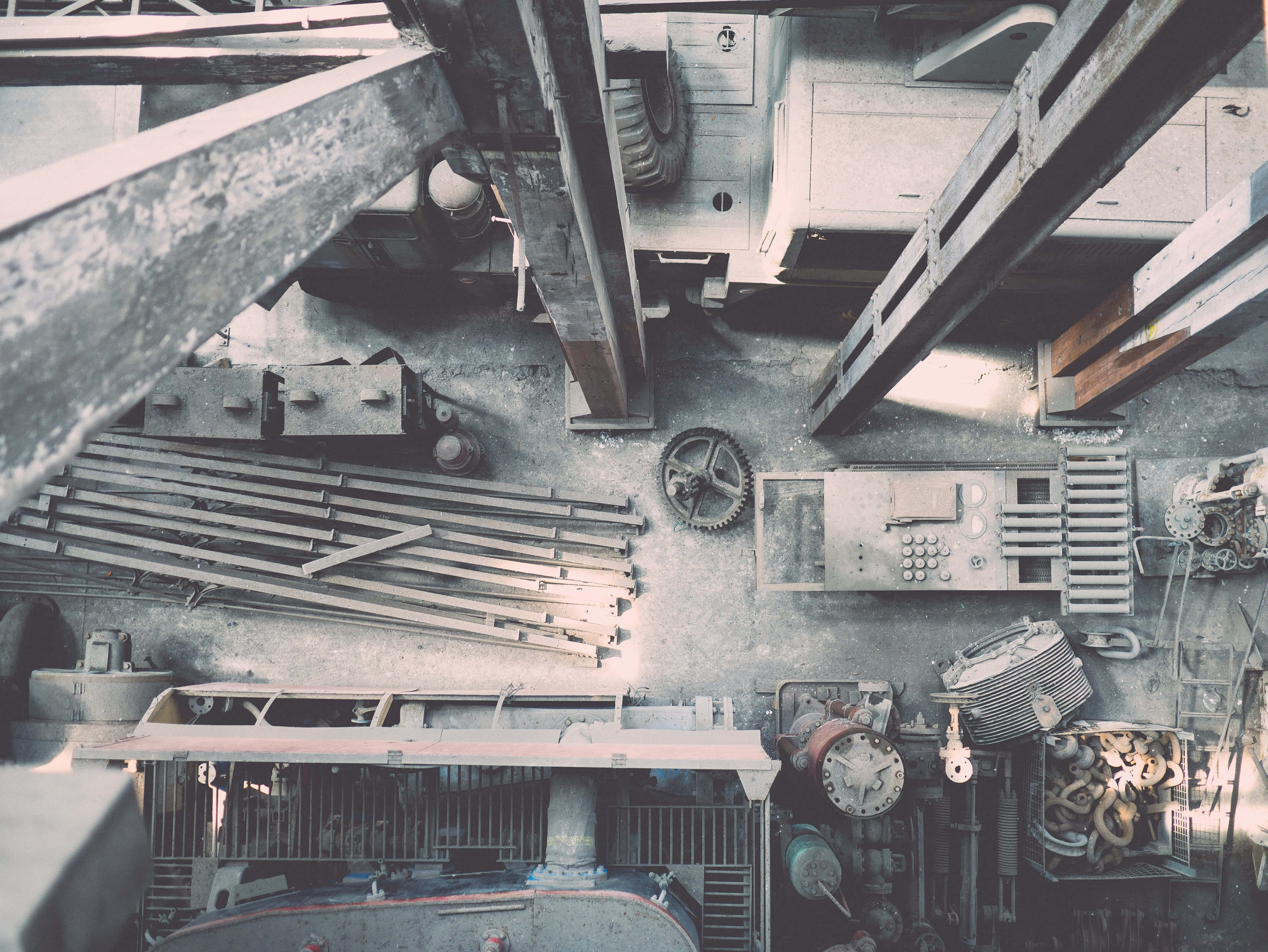 manufacturing, top-down view, industrial workshop, 4K Desktop Wallpaper