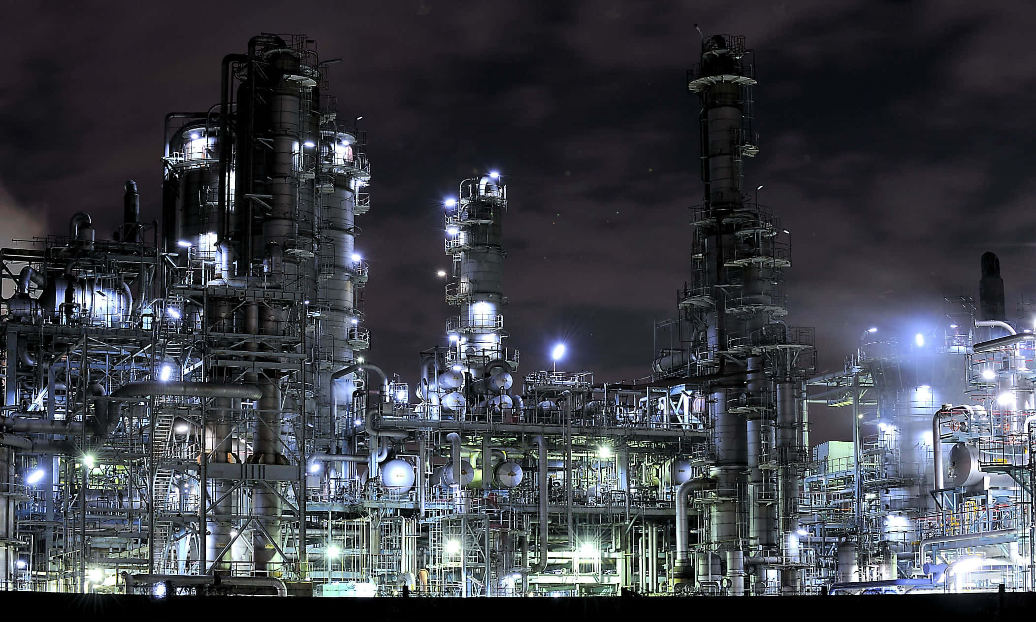 Manufacturing, refinery complex, artificial lights, Full HD Desktop Wallpaper