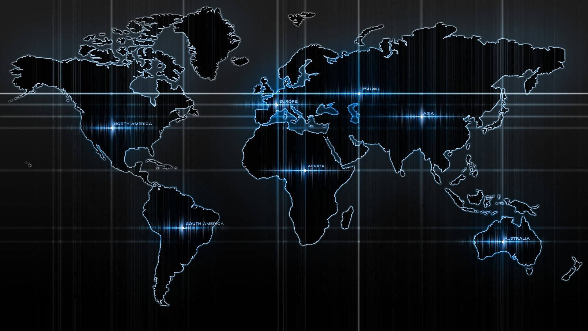 dark world map, glowing blue, digital world map, Full HD Desktop Wallpaper