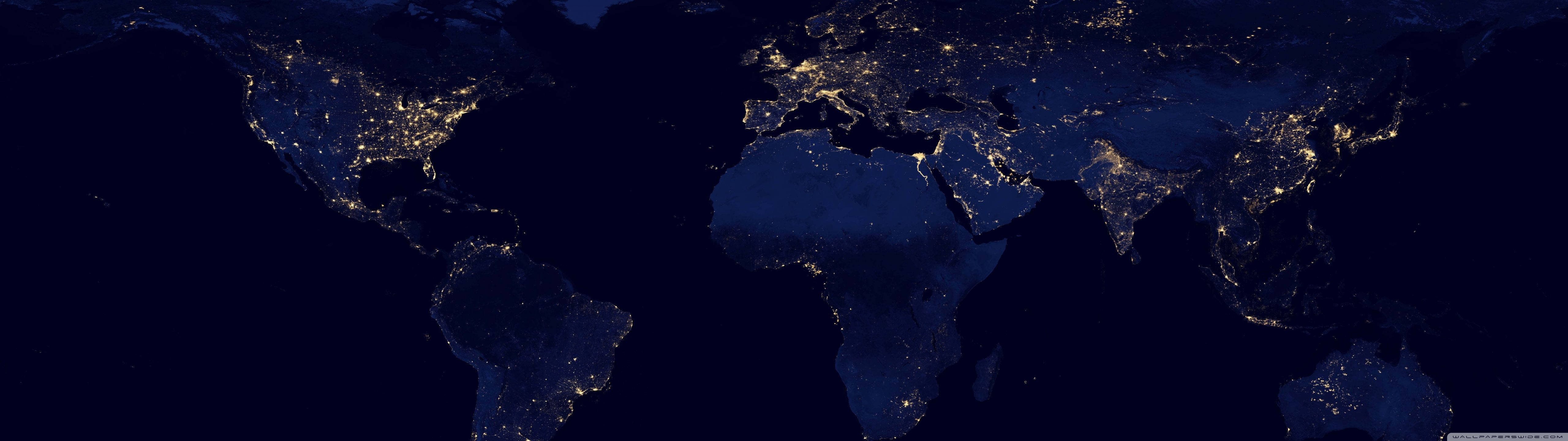 Minimal Blue World Map, Earth, night view, 5K Desktop Wallpaper