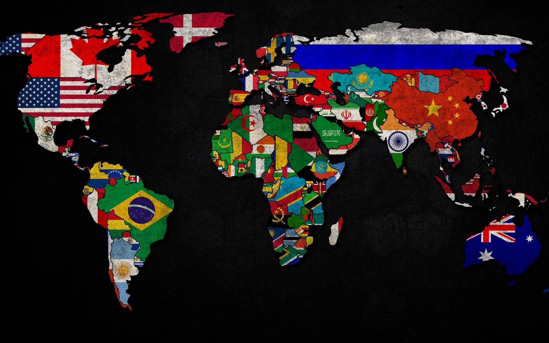 world map, national flags, dark textured background, Full HD Desktop Wallpaper