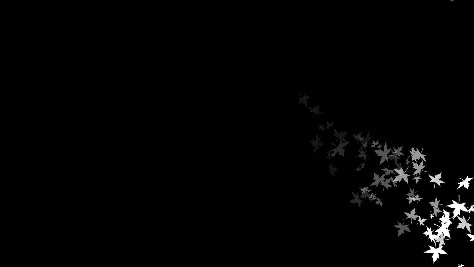 cool dark maple leaves, glowing white maple leaf silhouettes, stark black background, Full HD Desktop Wallpaper