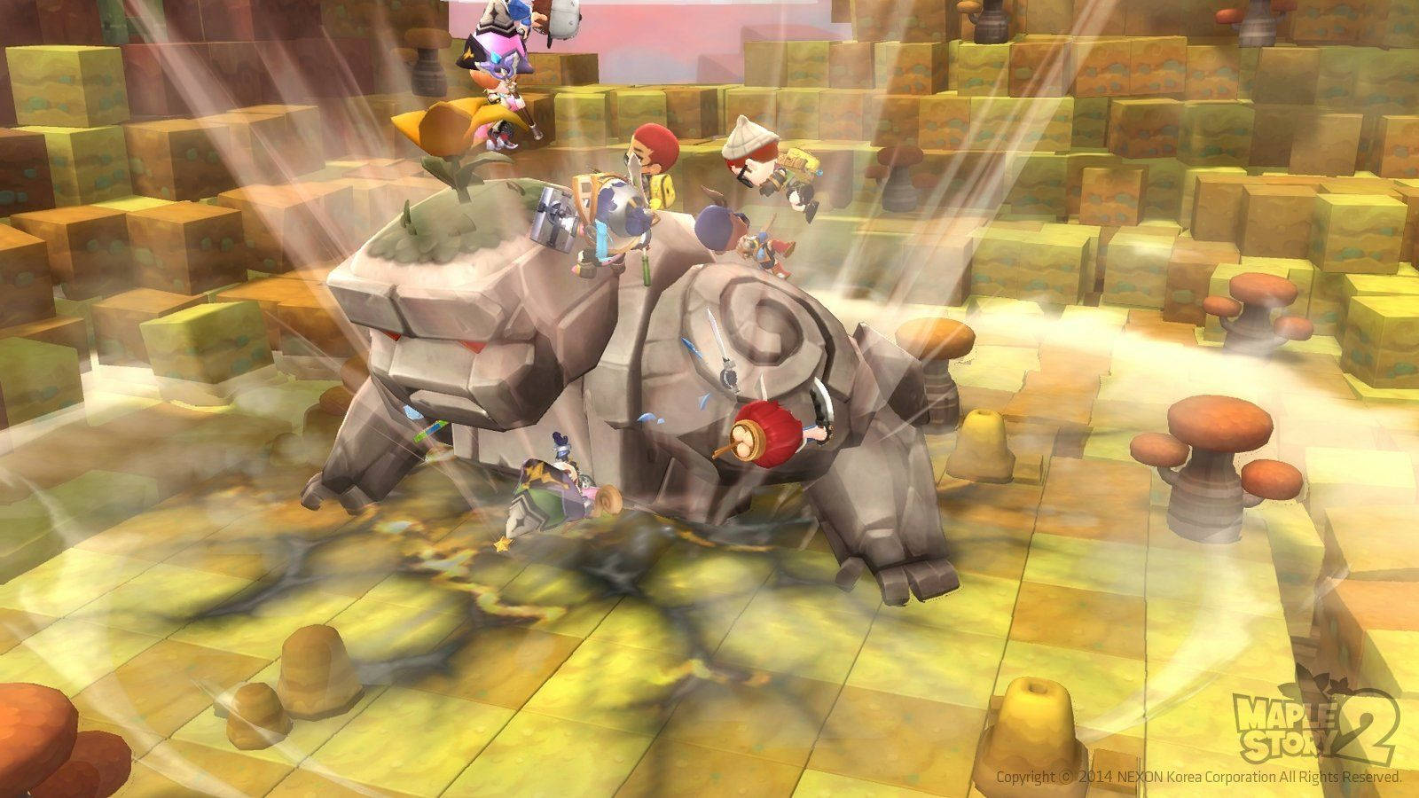 Maplestory 2, giant stone boss, blocky fantasy arena, HD Desktop Wallpaper