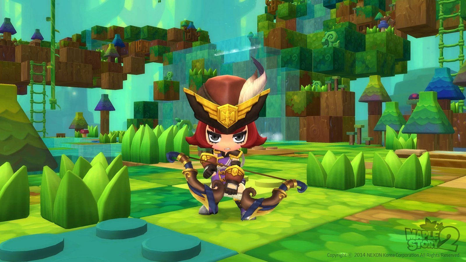 Maplestory 2, chibi-style archer, brown hat, HD Desktop Wallpaper