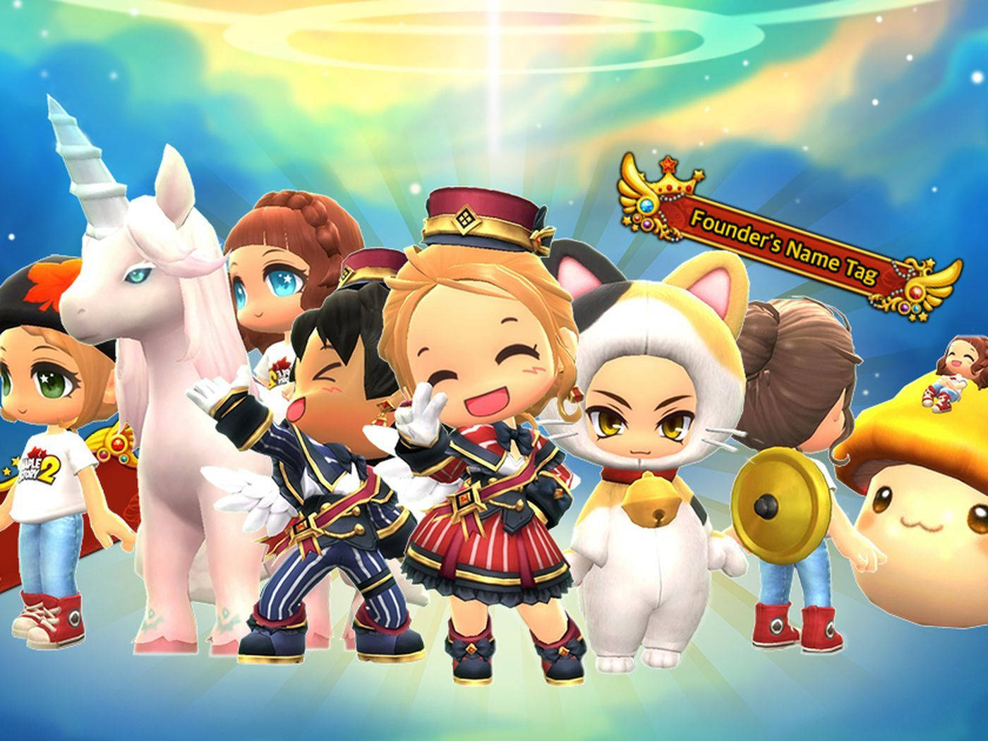 MapleStory 2, chibi-style anime characters, creatures, HD Desktop Wallpaper