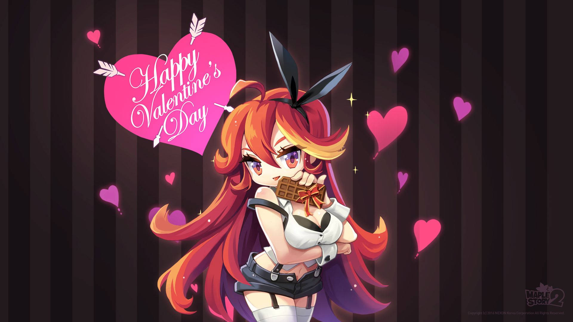 Maplestory 2, red hair, heart shaped cake, Full HD Desktop Wallpaper