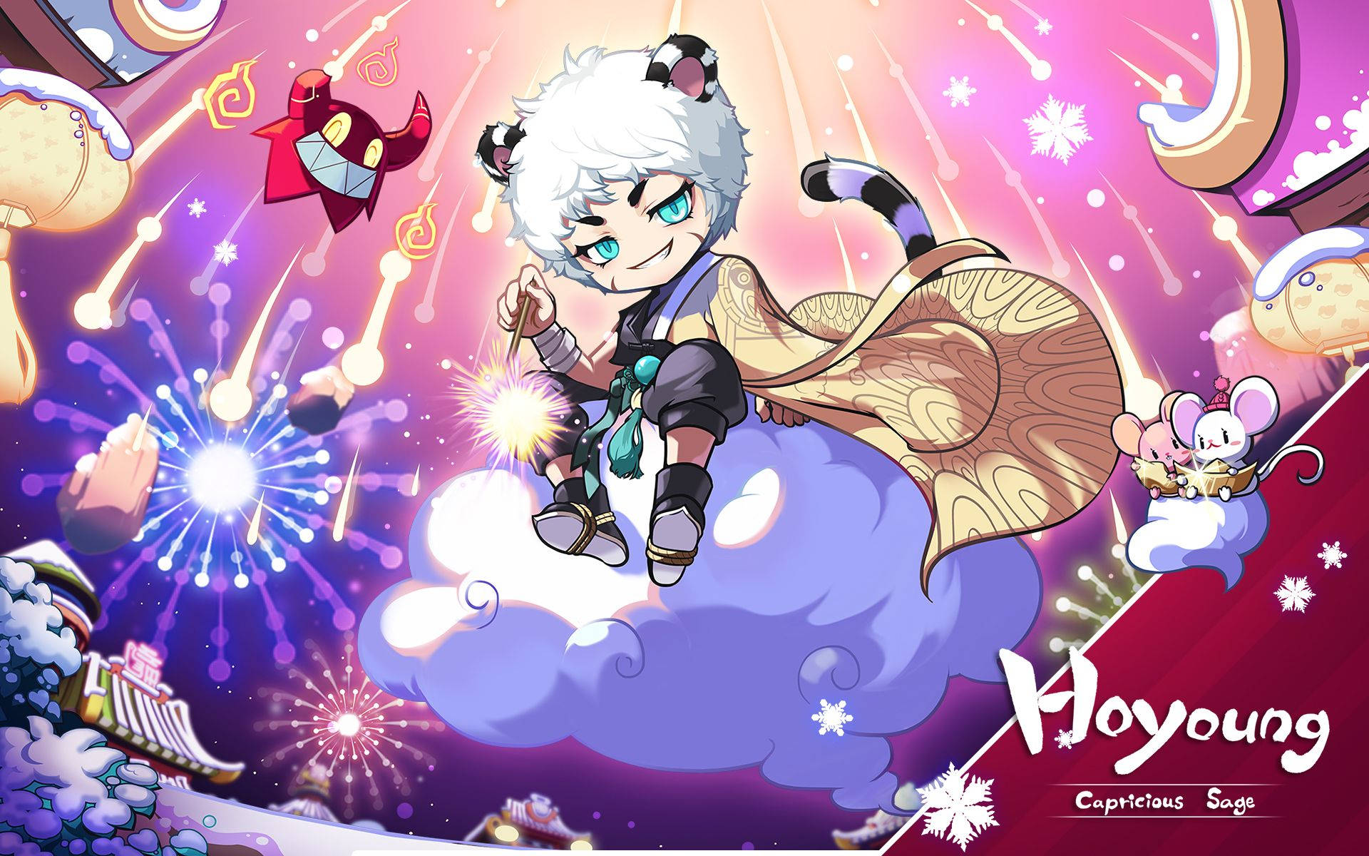 Maplestory 2, chibi anime sage, white hair, Full HD Desktop Wallpaper