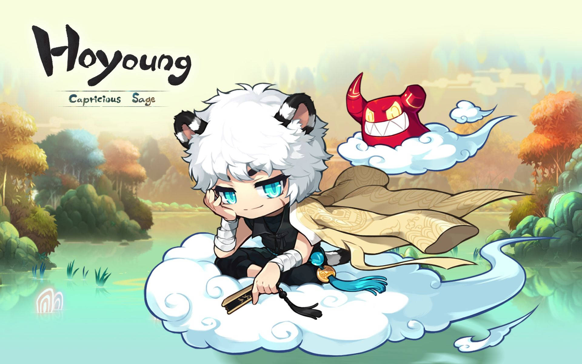 MapleStory 2, chibi-style, white-haired sage, Full HD Desktop Wallpaper
