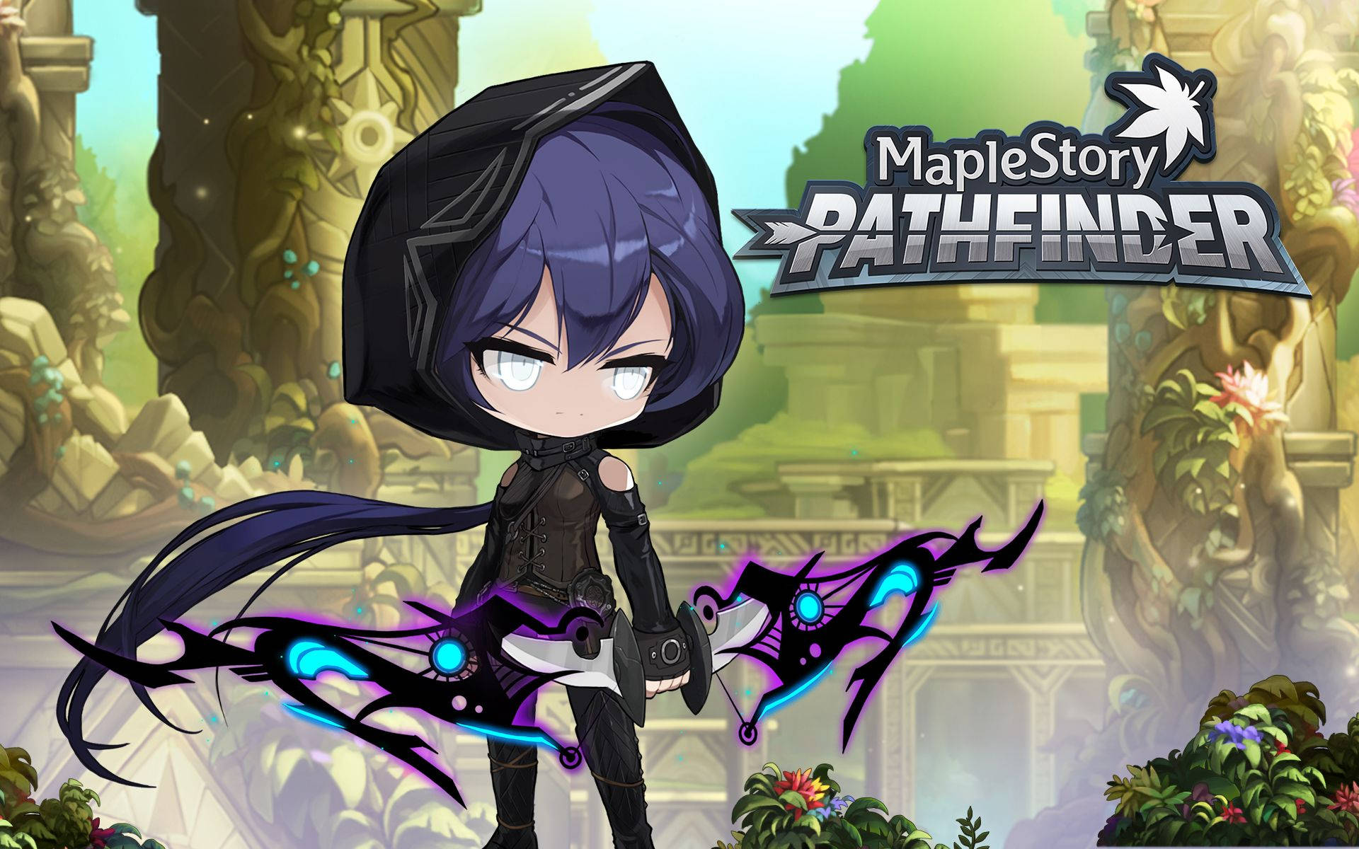 MapleStory 2, chibi anime character, purple hair, Full HD Desktop Wallpaper