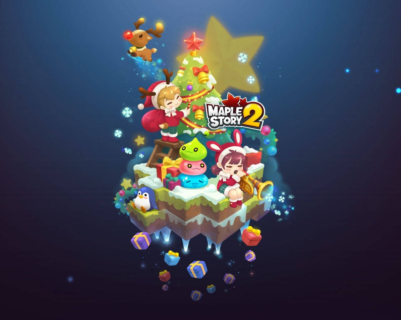 Maplestory 2, chibi characters, Christmas tree, HD Desktop Wallpaper