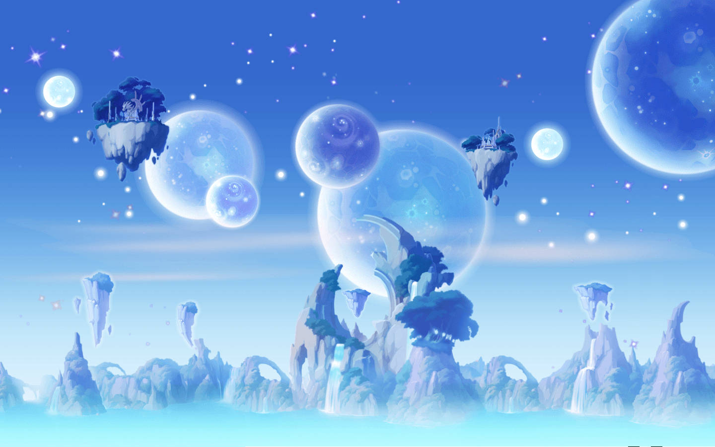 Maplestory 2, blue sky, blue and white spheres, HD Desktop Wallpaper
