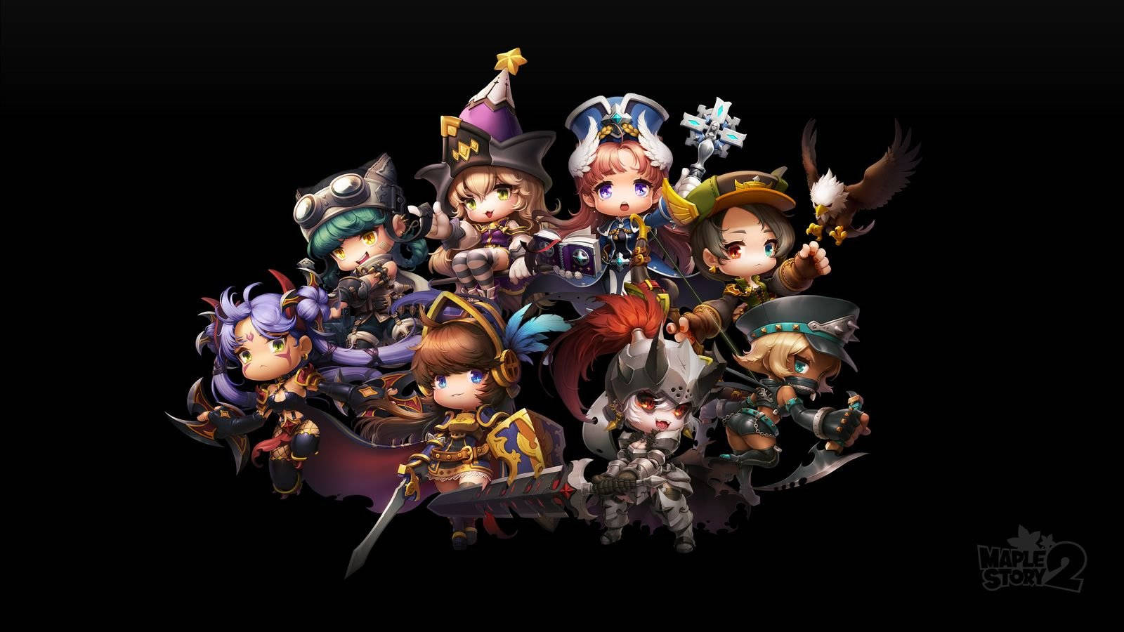 Maplestory 2, chibi-style, fantasy characters, HD Desktop Wallpaper