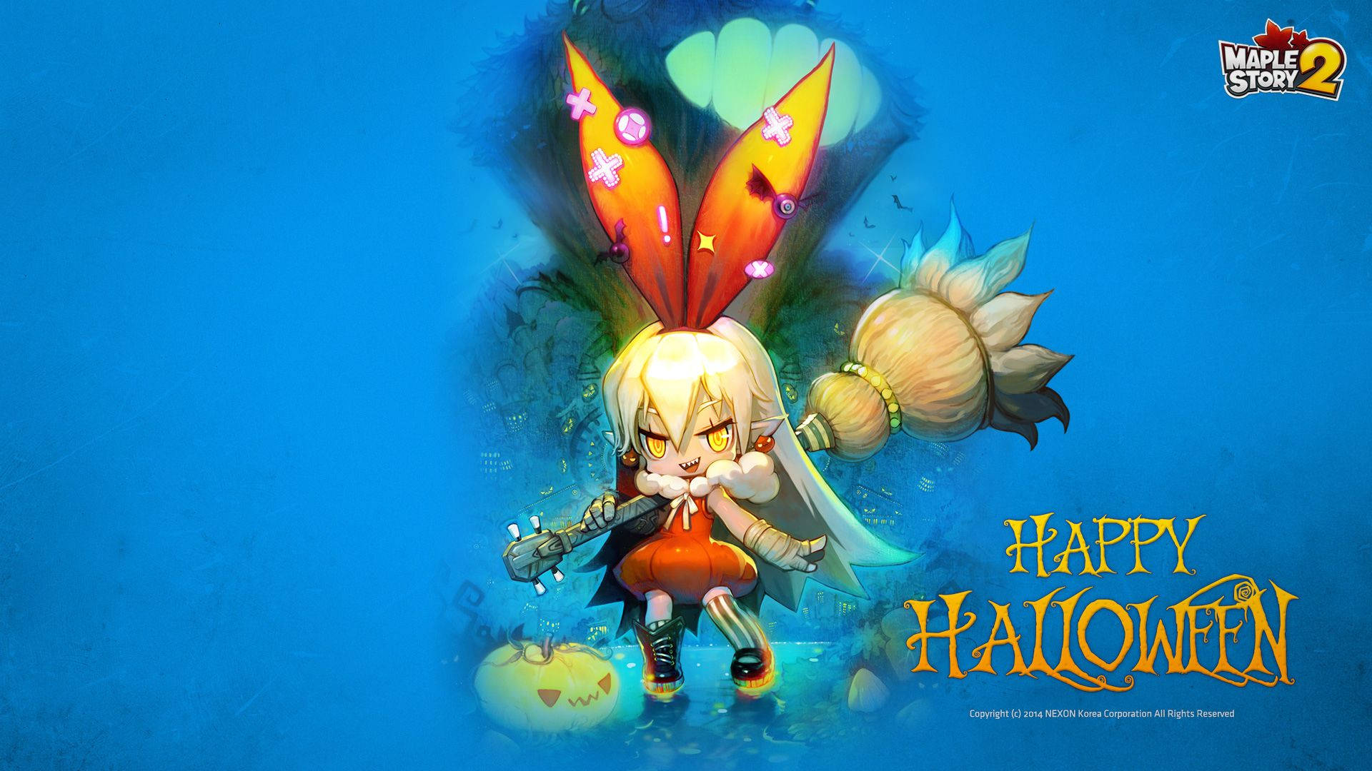 Maplestory 2, Halloween bunny character, glowing orange ears, Full HD Desktop Wallpaper