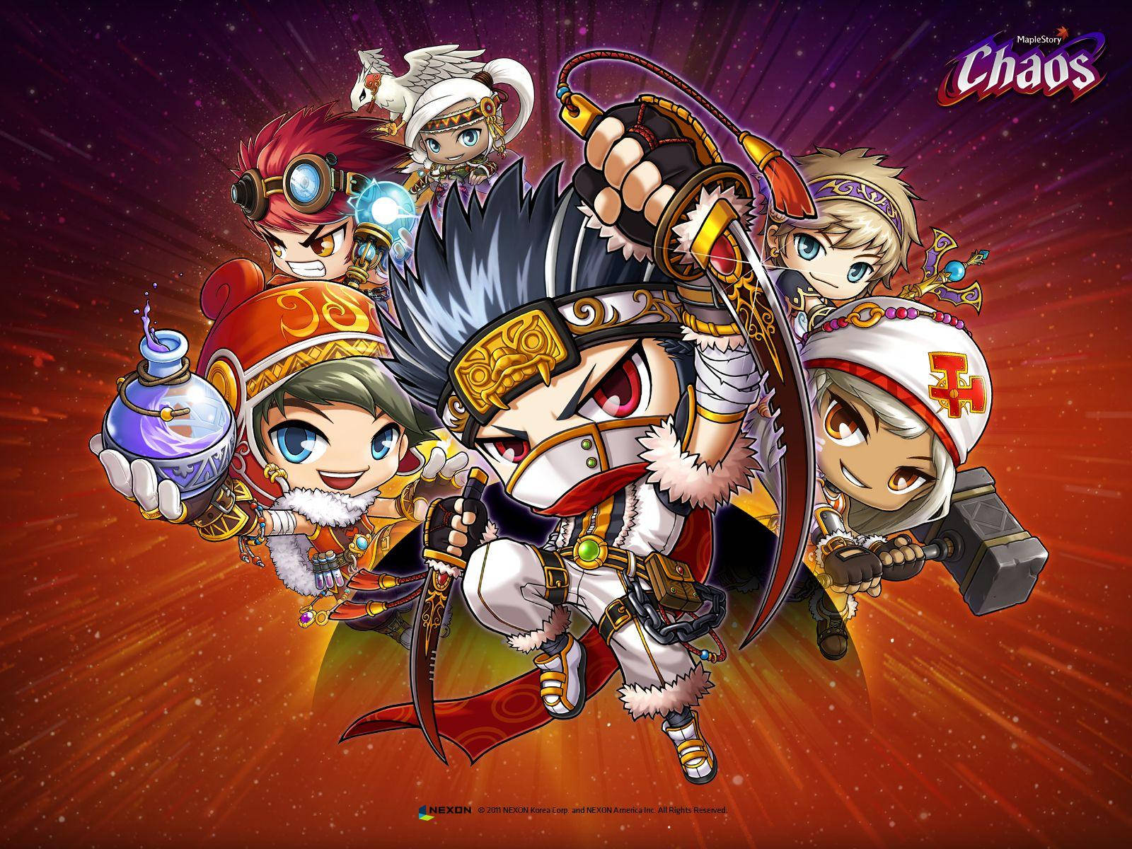 Maplestory, red, chibi-style adventurers, HD Desktop Wallpaper